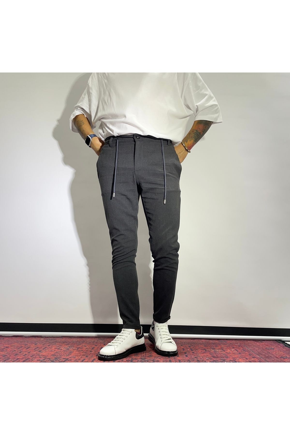 Elastic Waist Lycra Jogger Pants - Anthracite