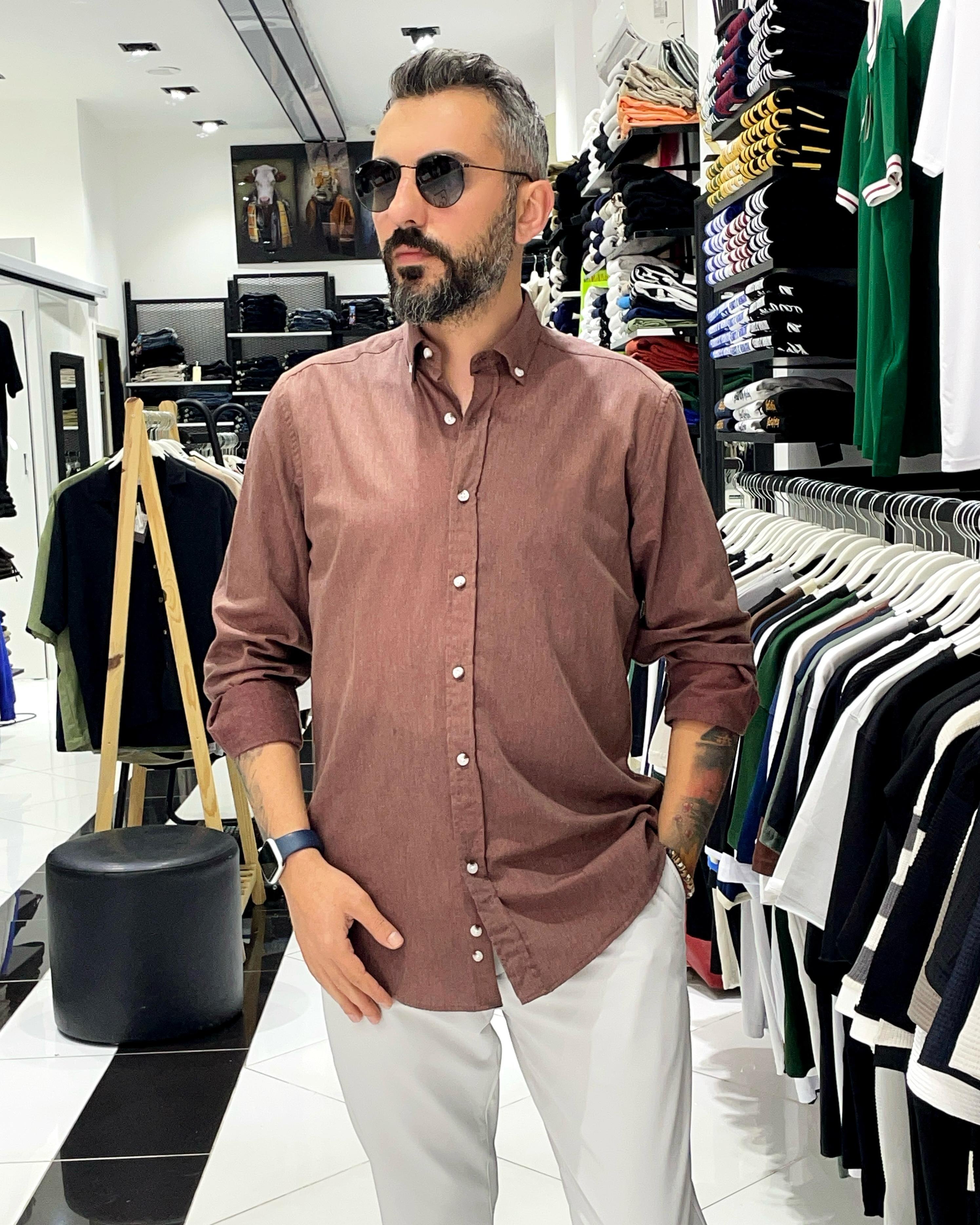 Regular Fit  Pamuklu Erkek Gömlek - bordo