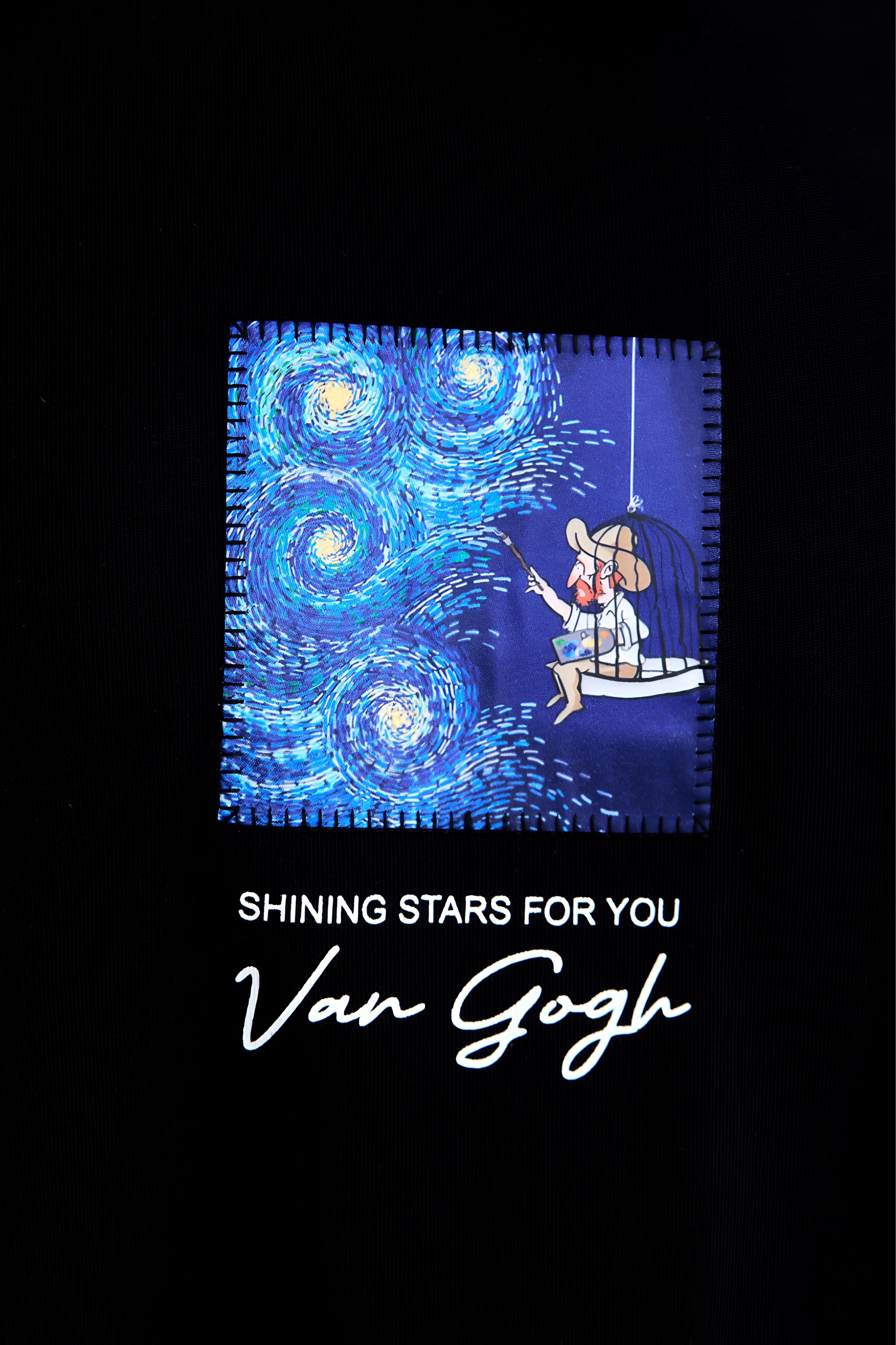 Starry Vision Sırt Kumaş Baskı Van Gogh Oversize Erkek T-Shirt