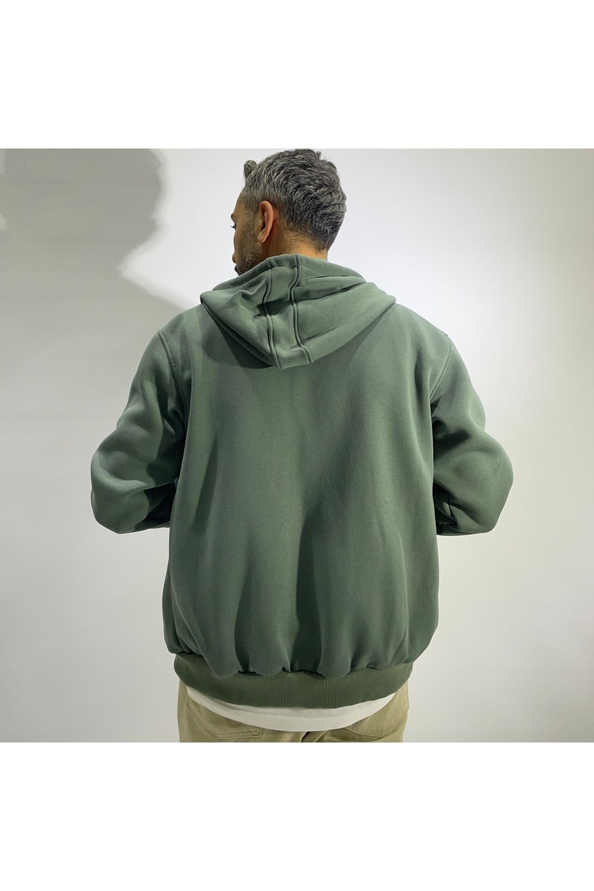 Fermuarlı Kapüşonlu Basic Erkek Sweatshirt - yeşil
