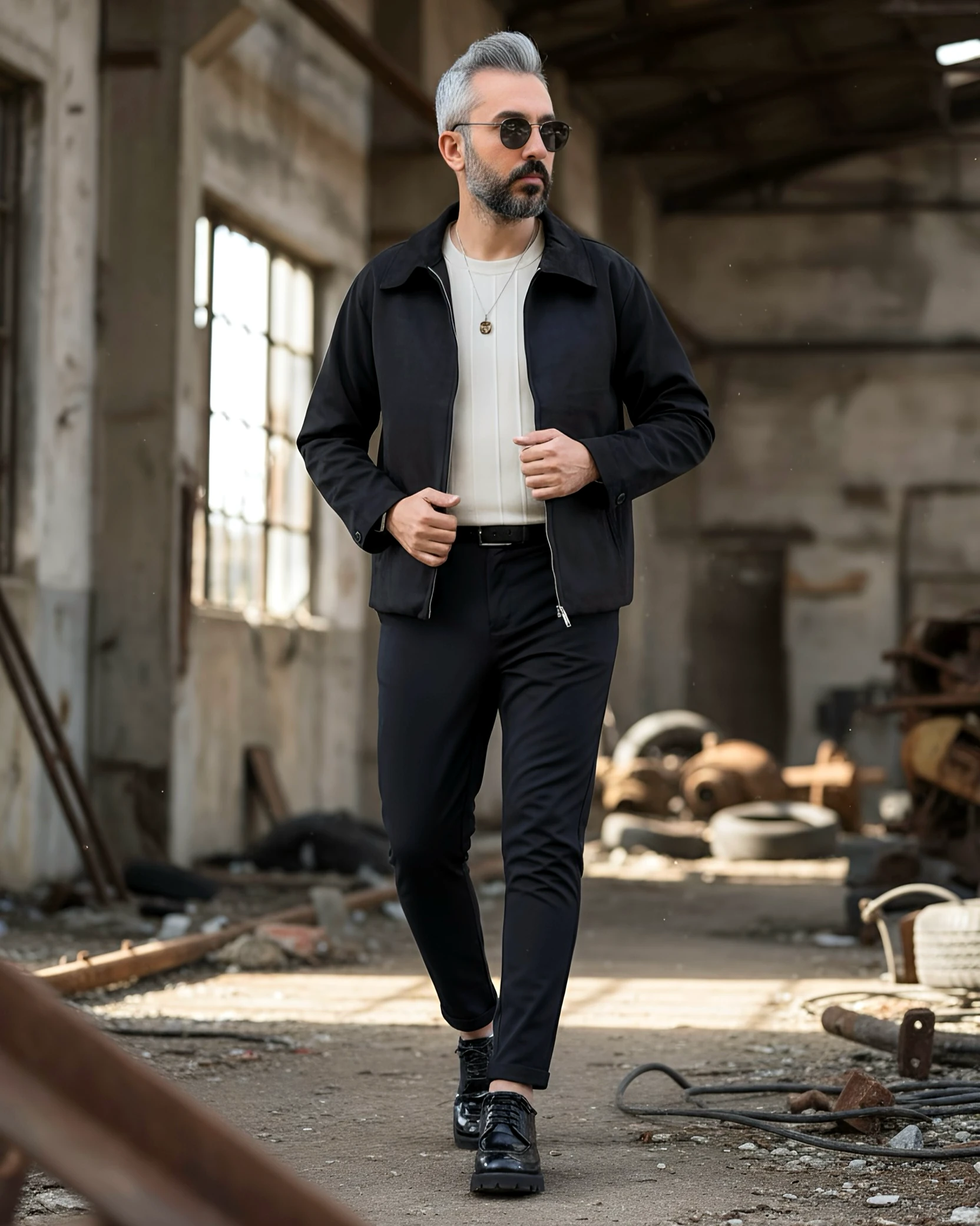 Nubuk Süet Relaxed Fit Fermuarlı Erkek Ceket - siyah