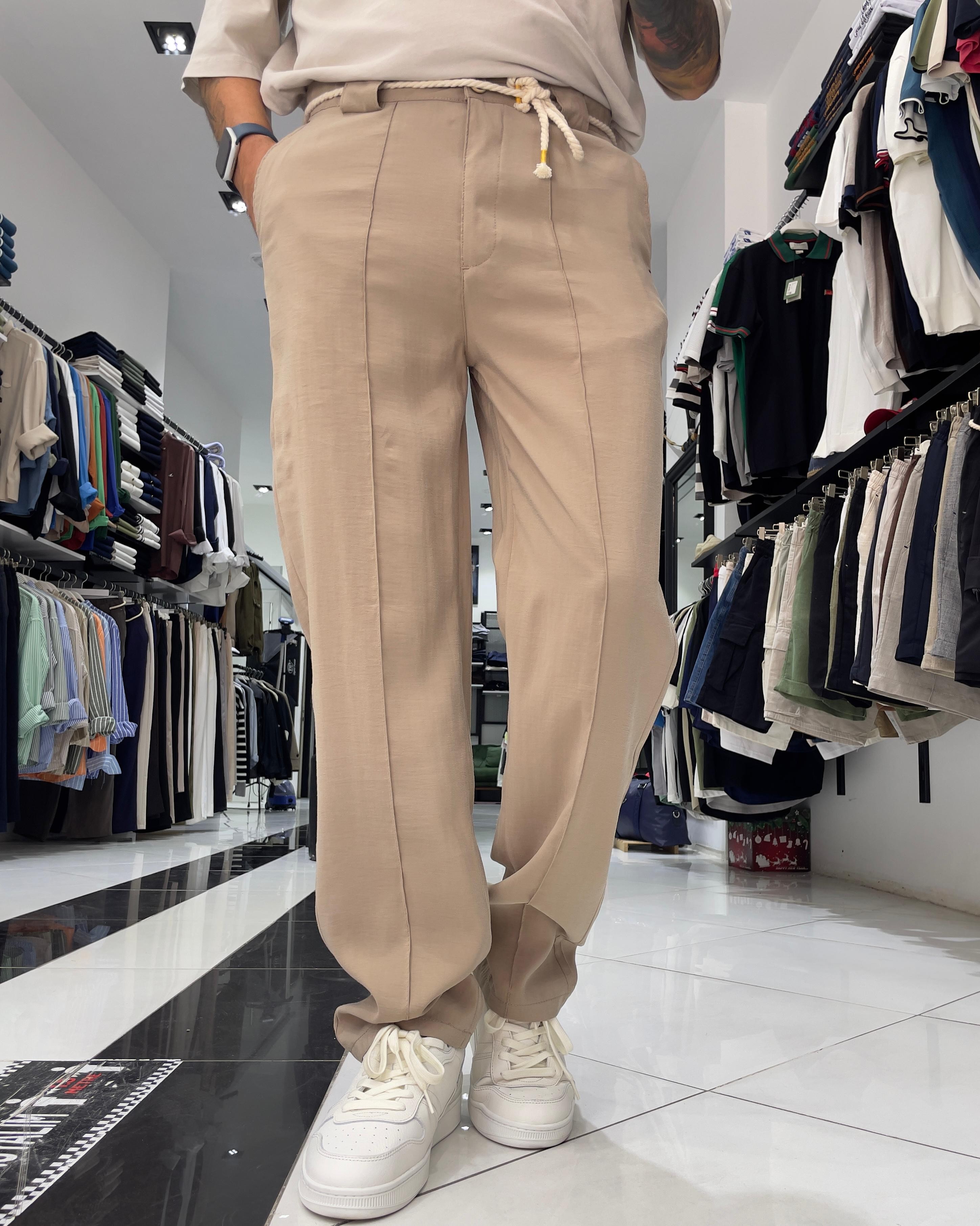Modal Kumaş Kemer Detaylı Baggy Fit Erkek Pantolon