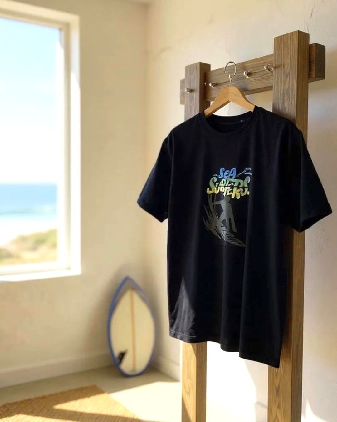 Sea Surfers Sloganlı Oversize T-Shirt - siyah