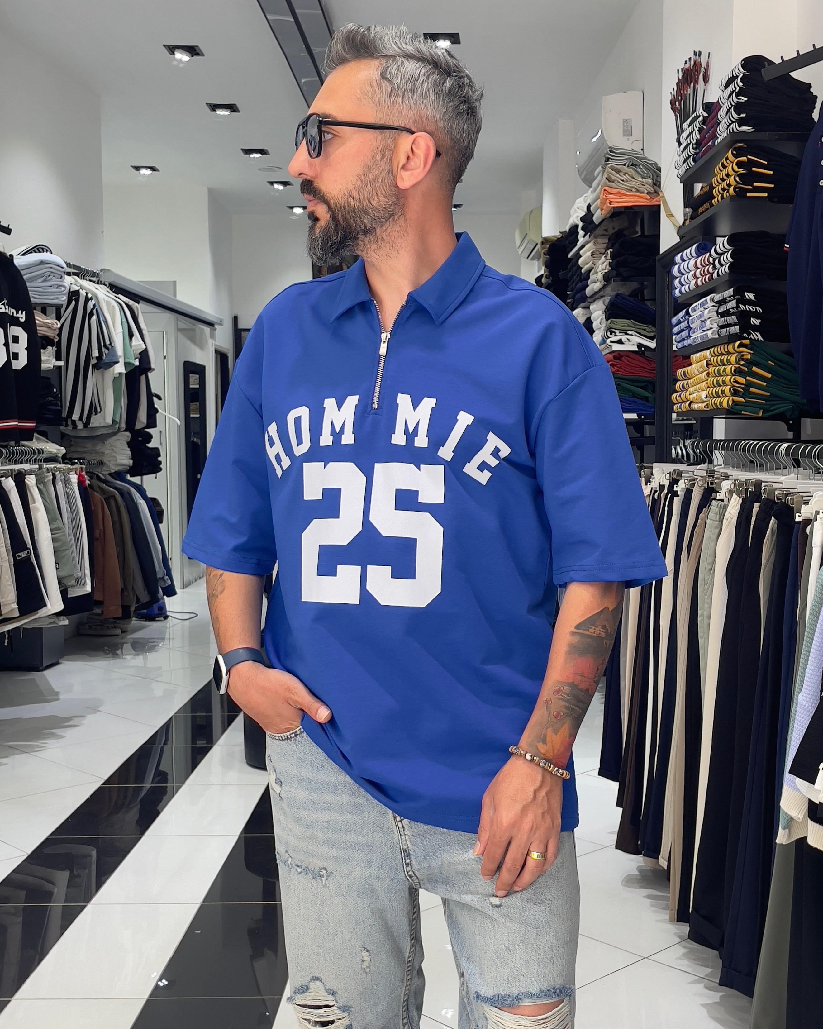Hommie Baskili Oversize Erkek Polo Yaka T-Shirt