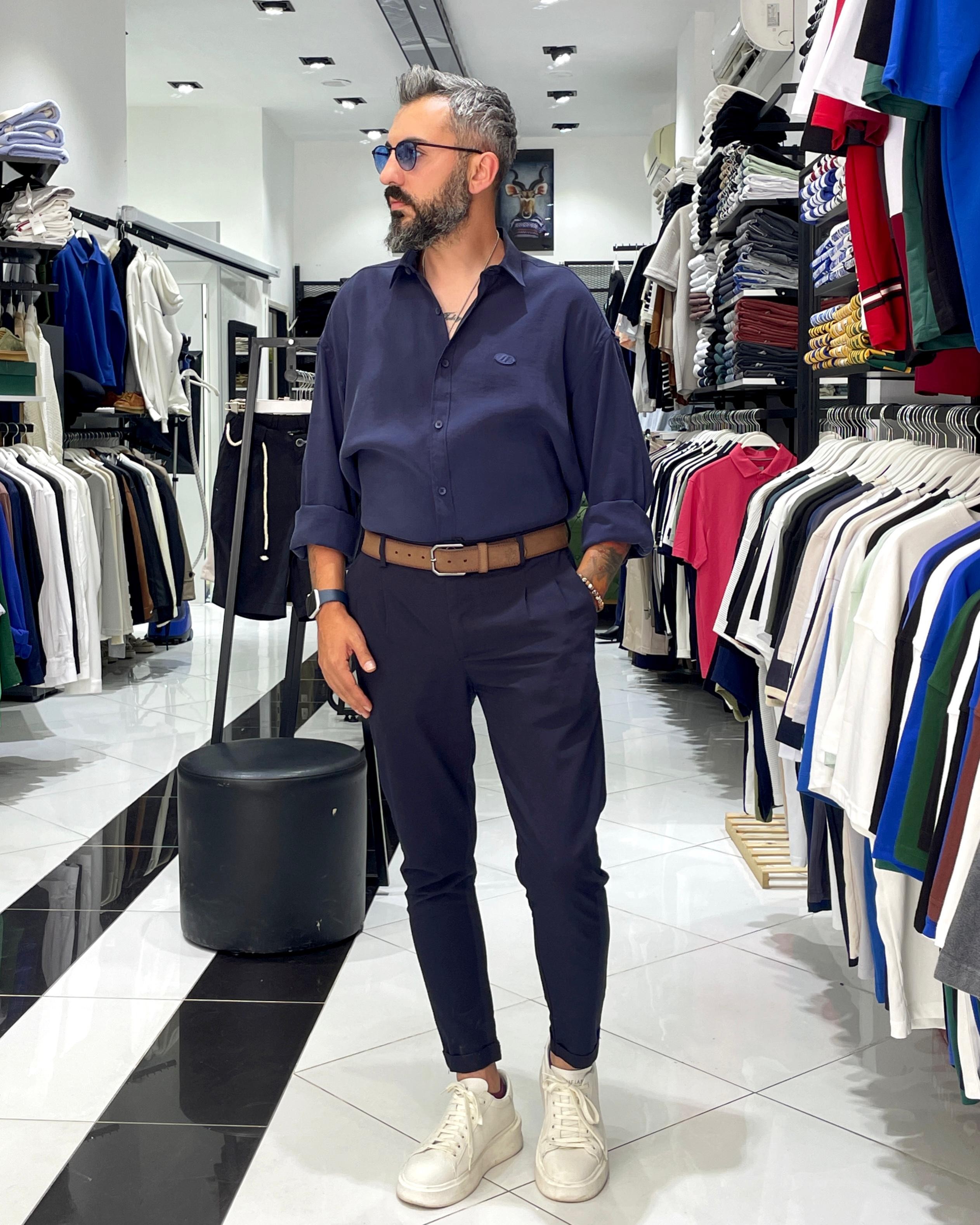 Modal Kumaş Ekstra Oversize Erkek Gömlek - lacivert