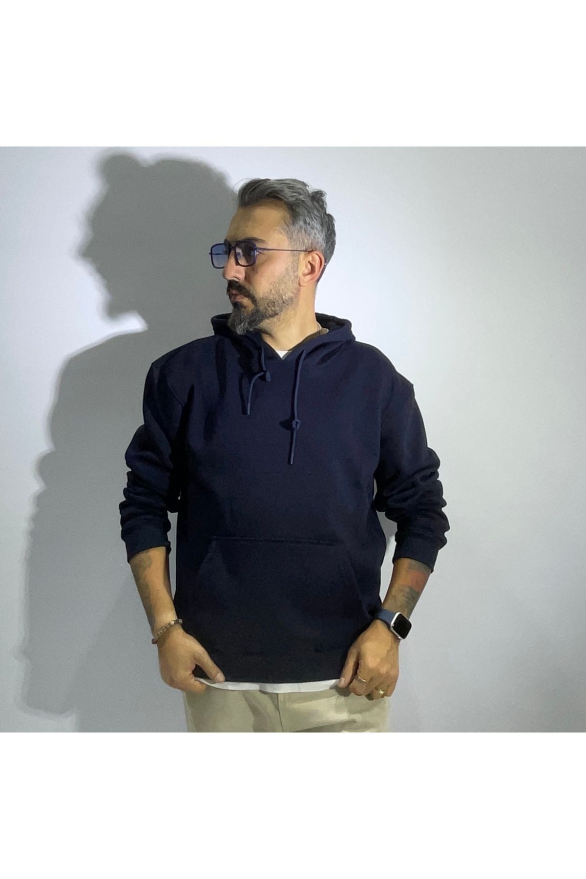 Basic Erkek Hoodie - lacivert