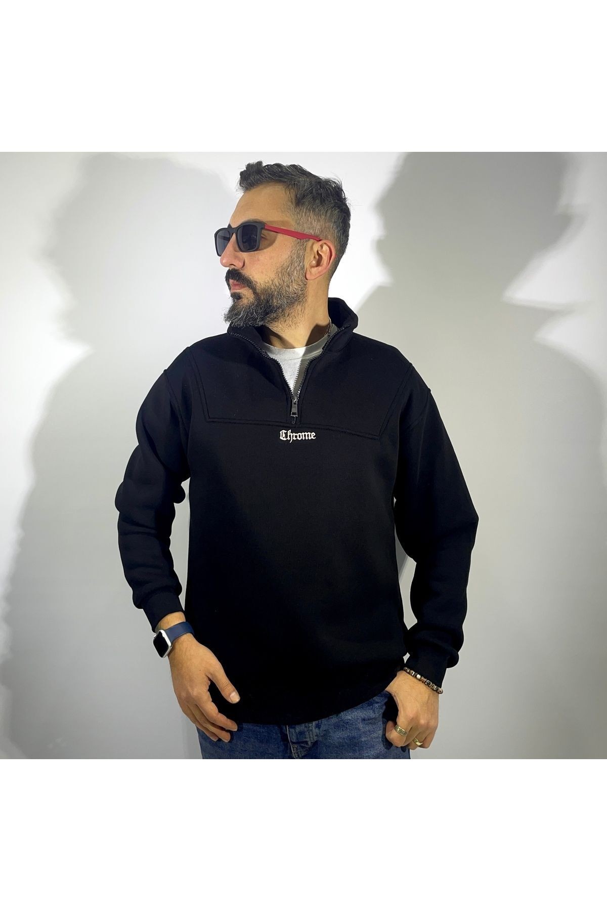 Yarım Fermuarlı Oversize Erkek Sweatshirt