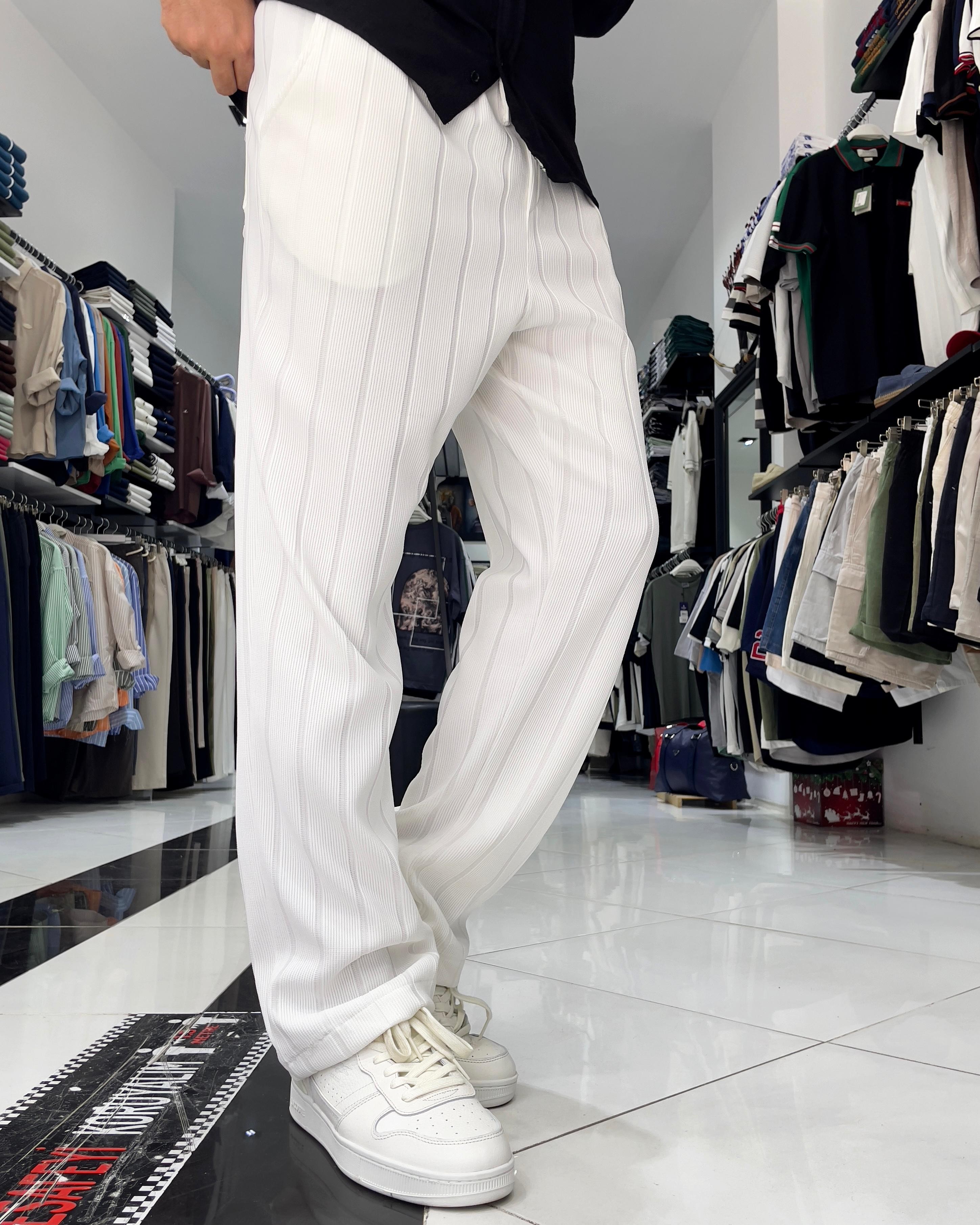 Fitil Desenli Jakarlı Baggy Jogger - beyaz