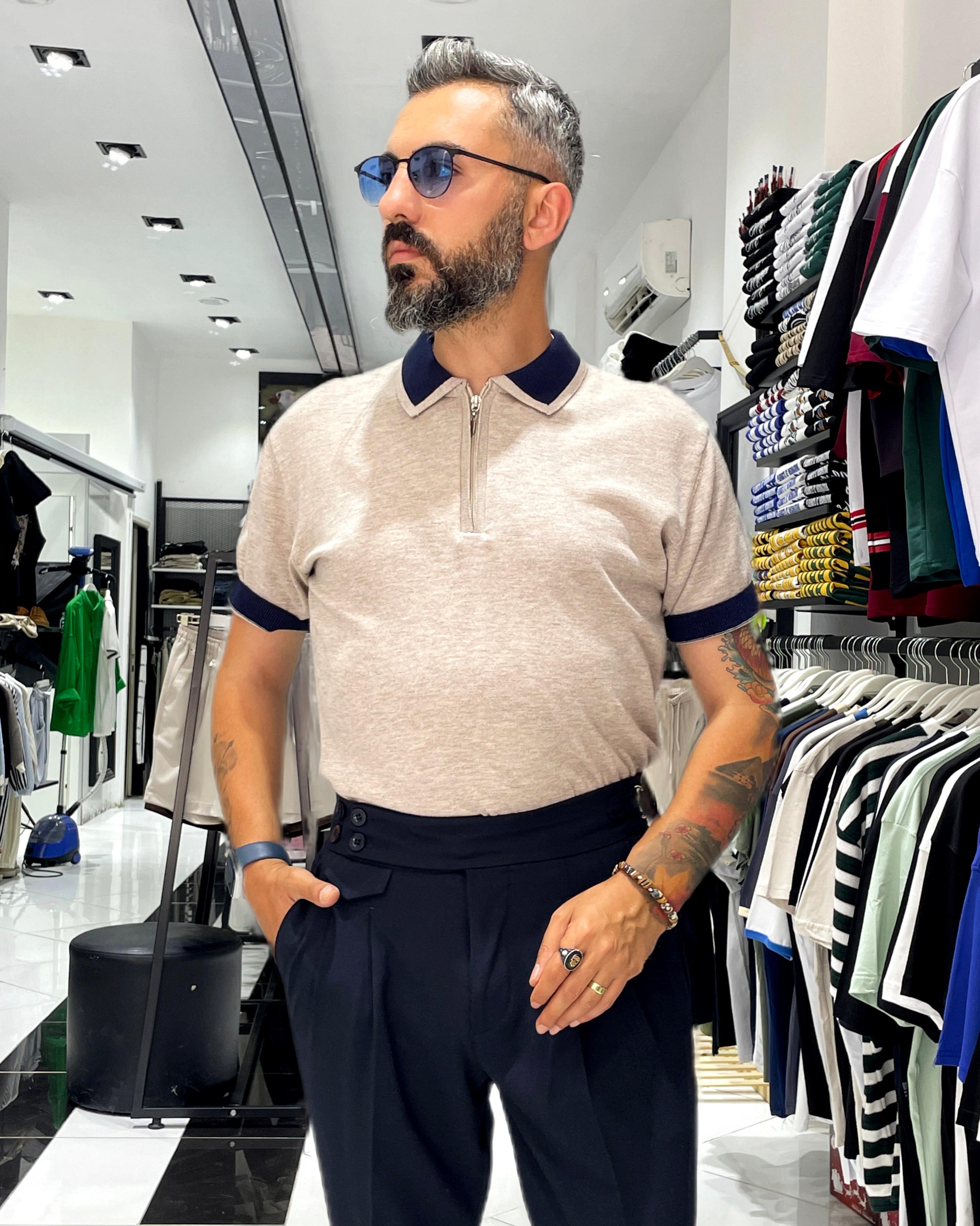 Yarım Fermuarlı Triko Polo Yaka Erkek T-Shirt - Higo Man