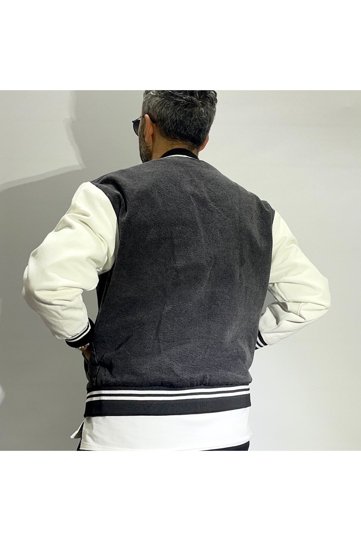 Erkek Denim Oversize Kolej Ceket - siyah