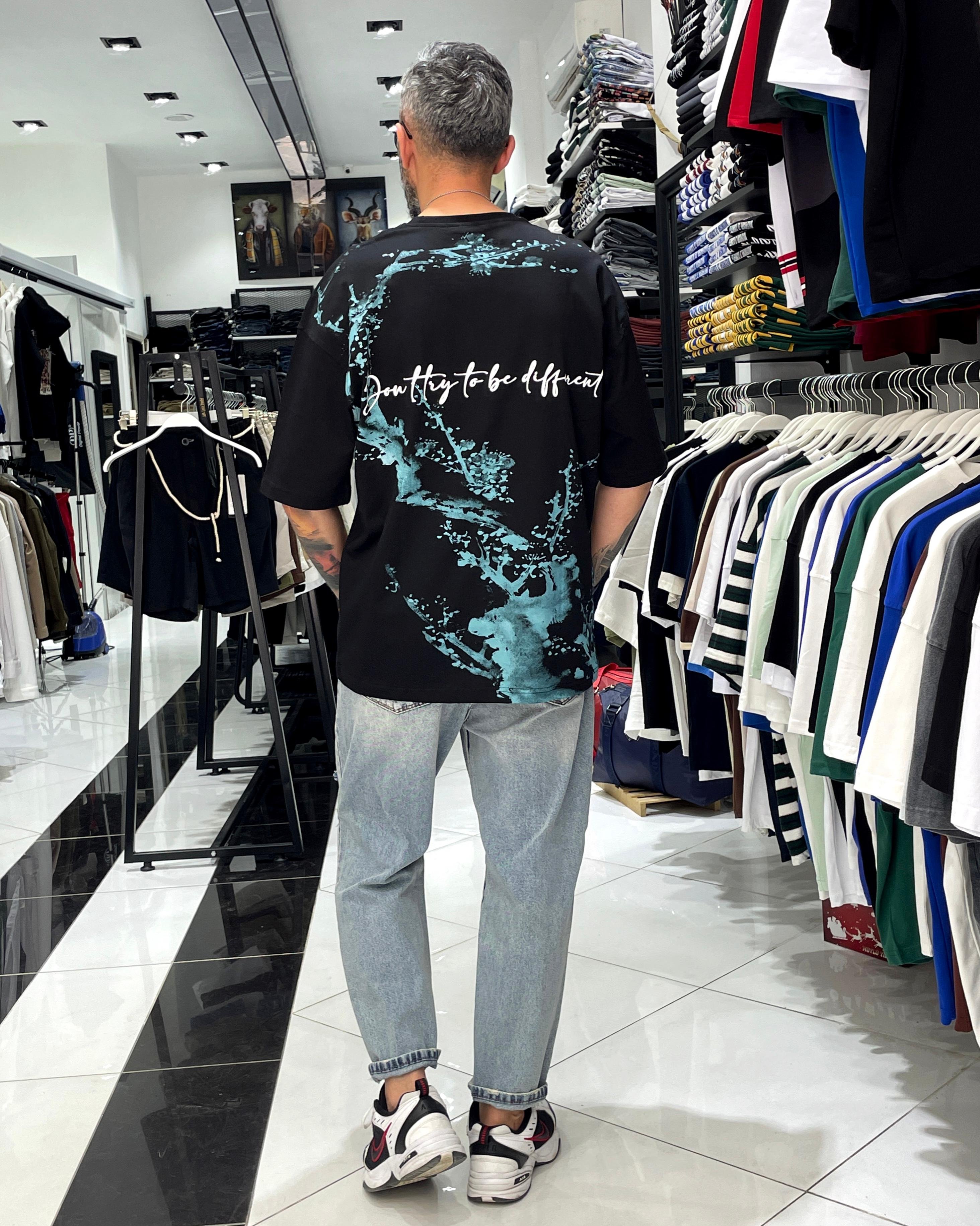 Boya Efektli Erkek Oversize T-Shirt