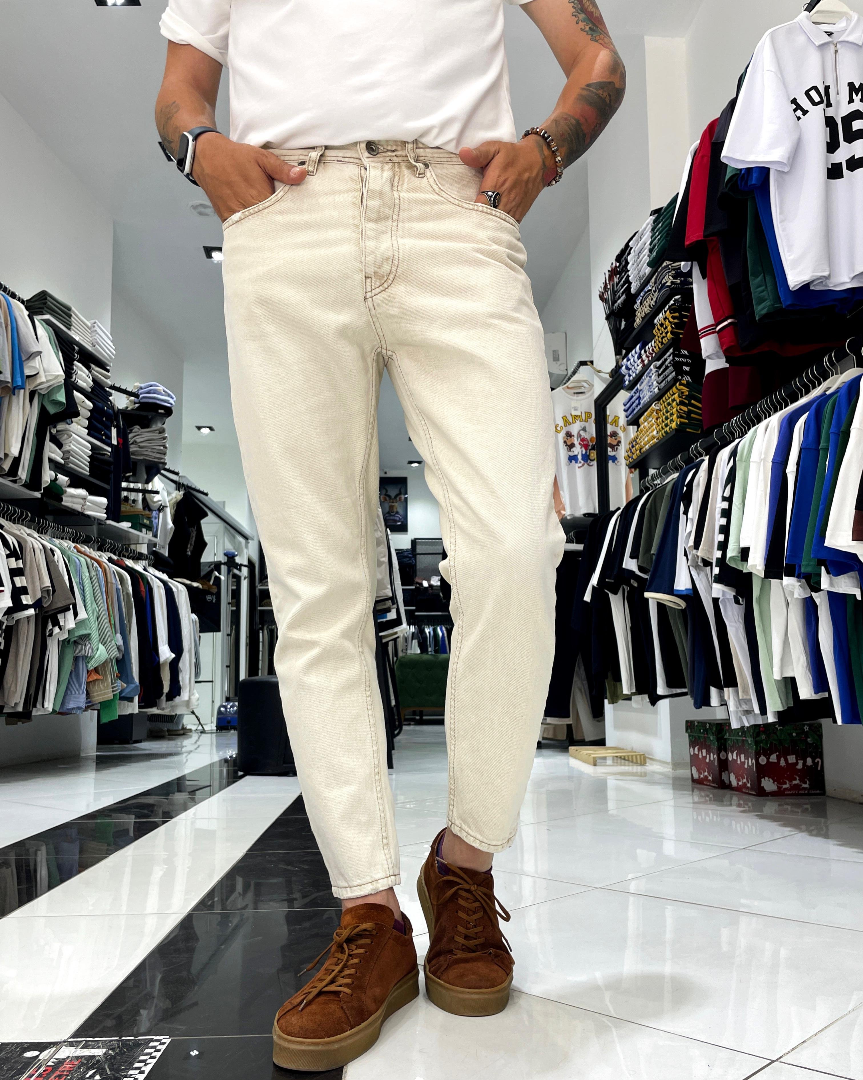 Taş Rengi Boyfriend Fit Erkek Jean Pantolon - taş