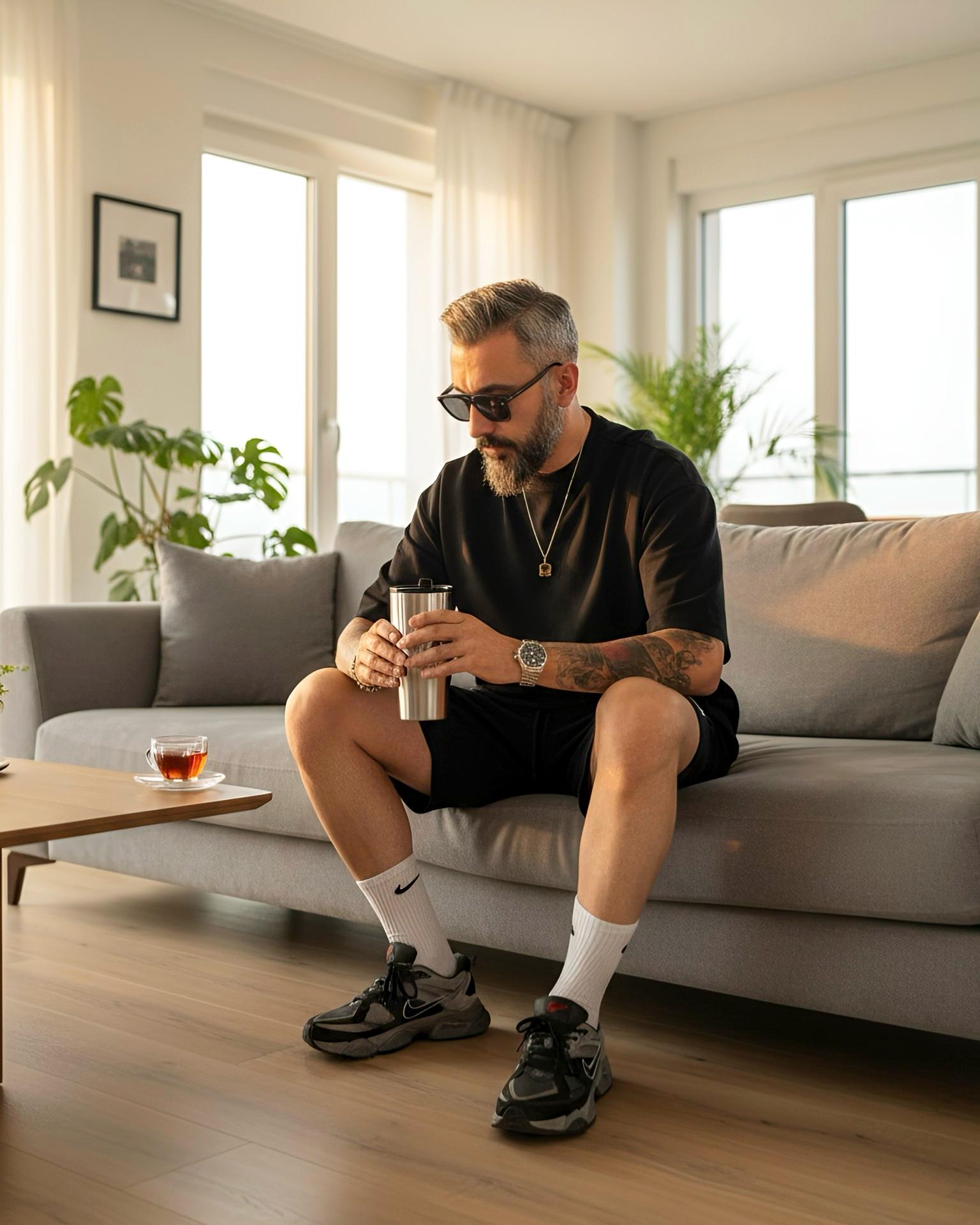 Waffle Kumaş Oversize Erkek T-Shirt & Şort İkili Takım