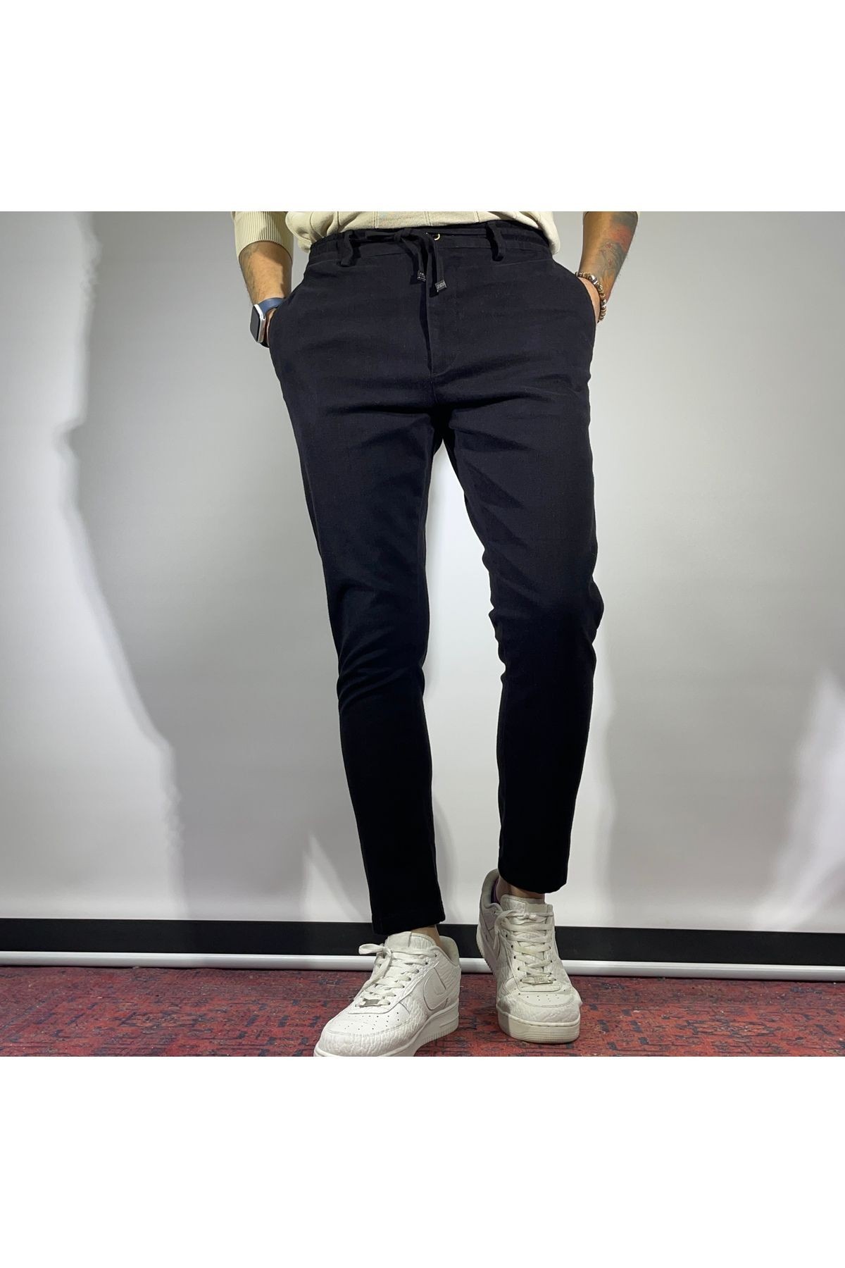 Slim Fit Beli Lastikli Gabardin Erkek  Pantolon