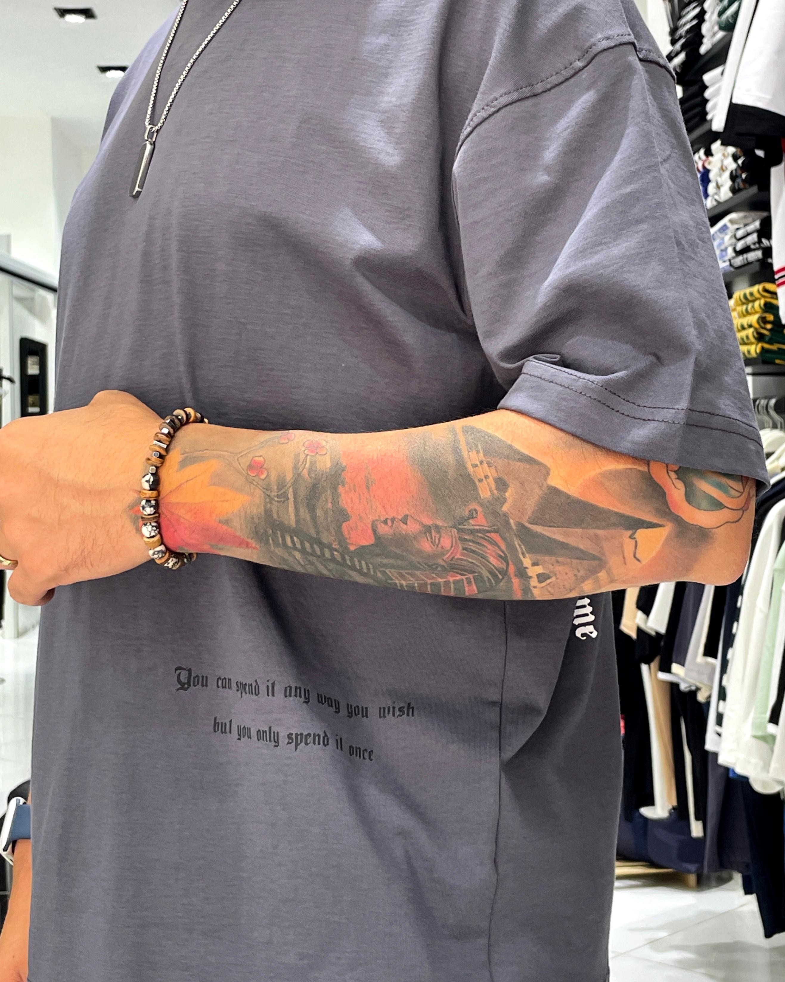 Antik Kumaş Sırt Baskılı Oversize Erkek T-Shirt