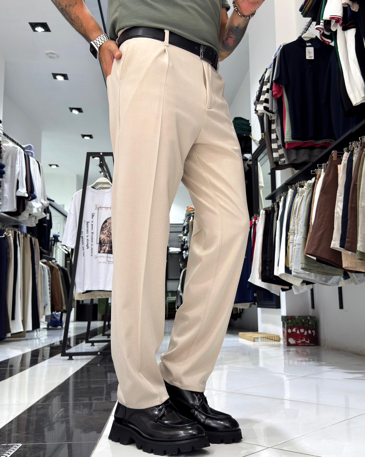 Baggy Fit Pleated Detailed Men's Fabric Trousers
