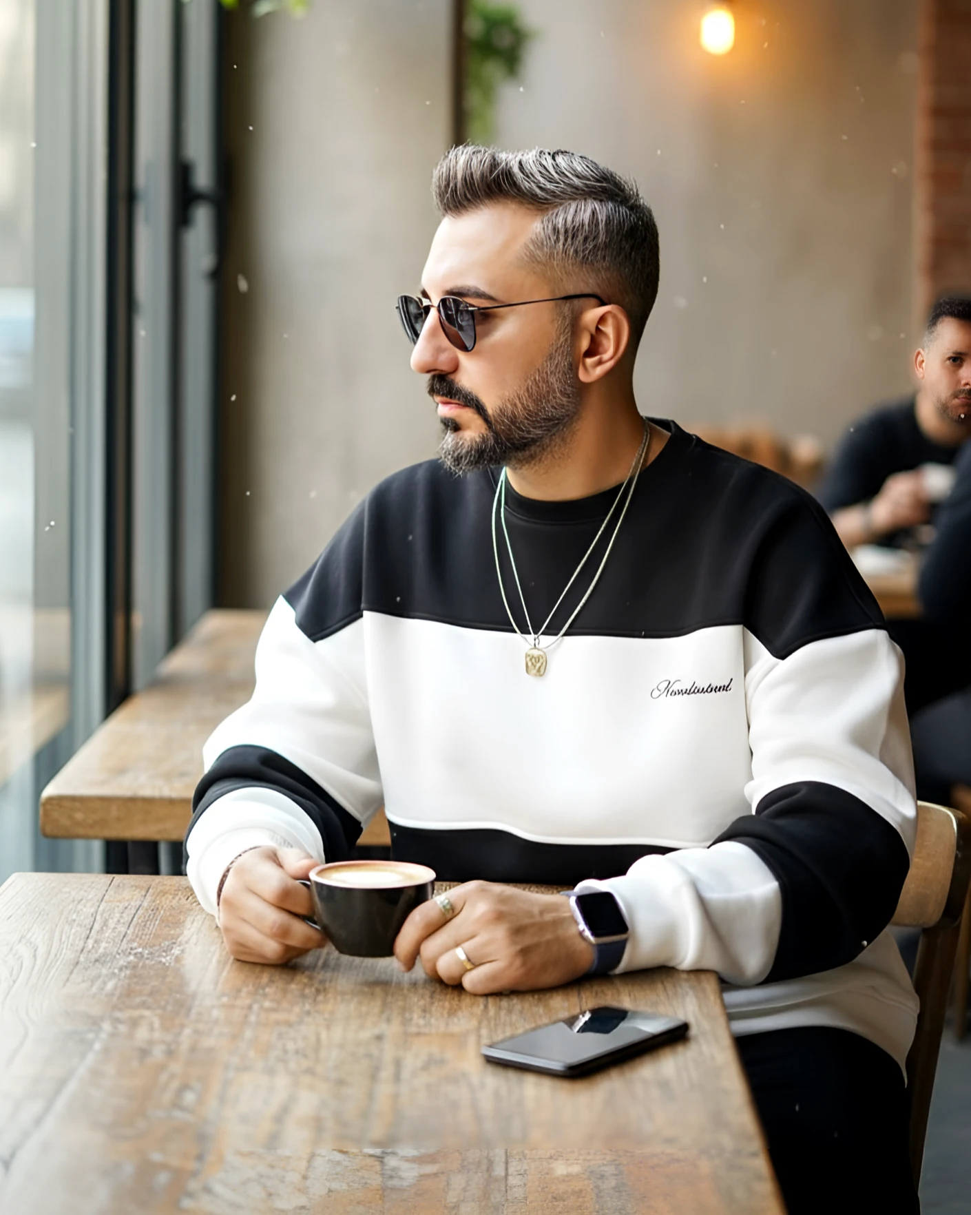 Siyah Beyaz Blok Detaylı Erkek Oversize Sweatshirt