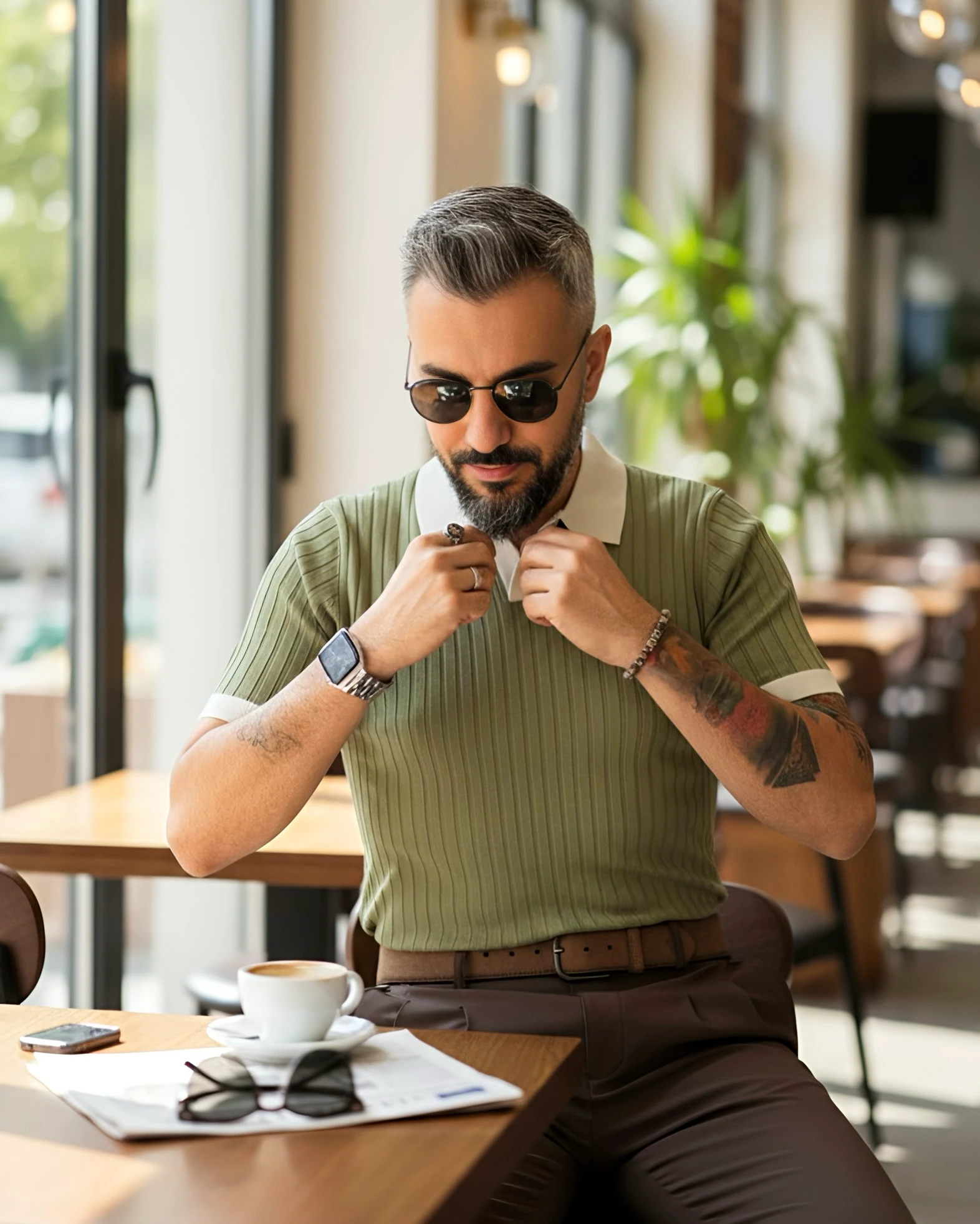 Yaka Detaylı Erkek Triko Polo Yaka T-Shirt - yeşil