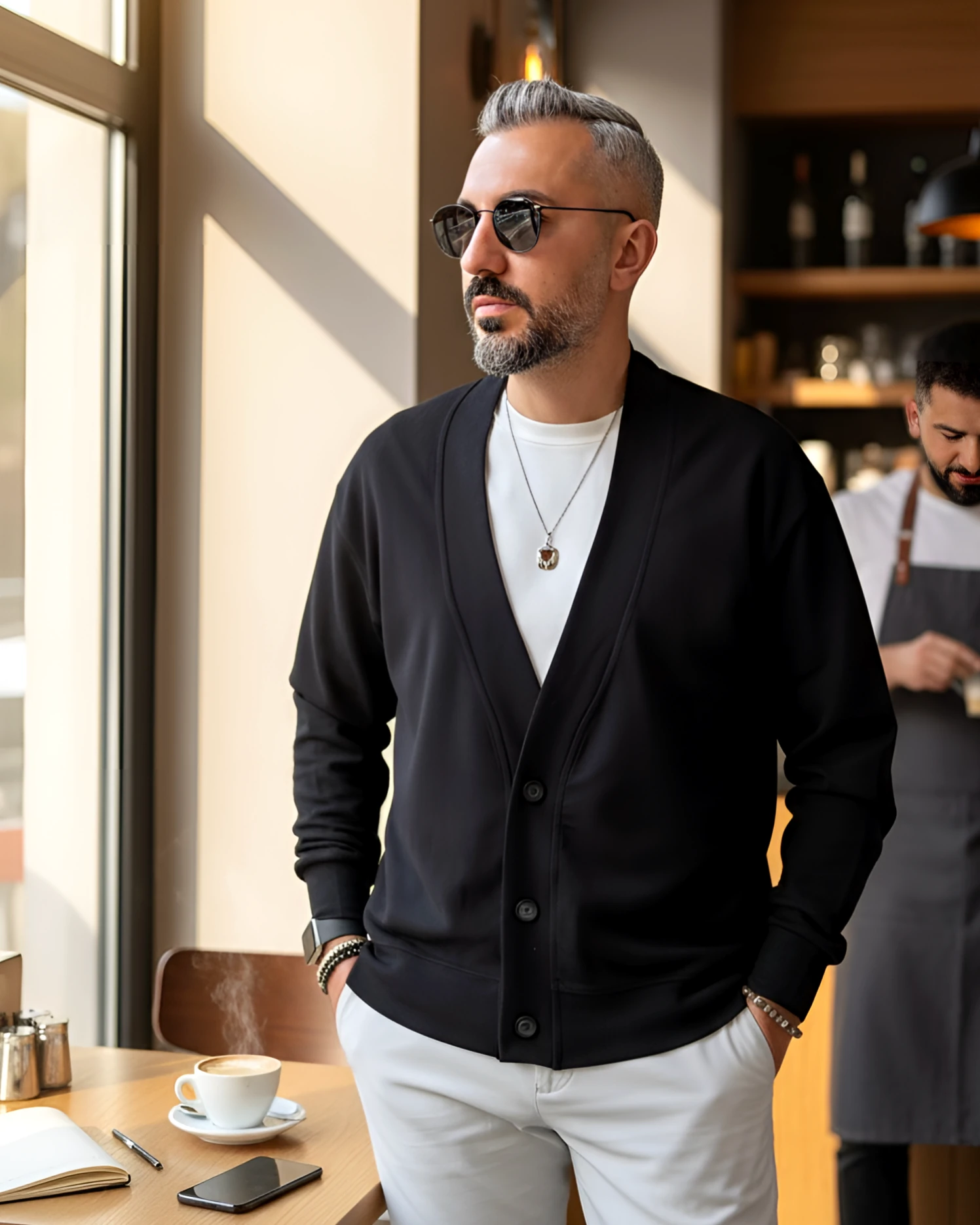 Midnight Vision Old Money Düğmeli Erkek Hırka - siyah