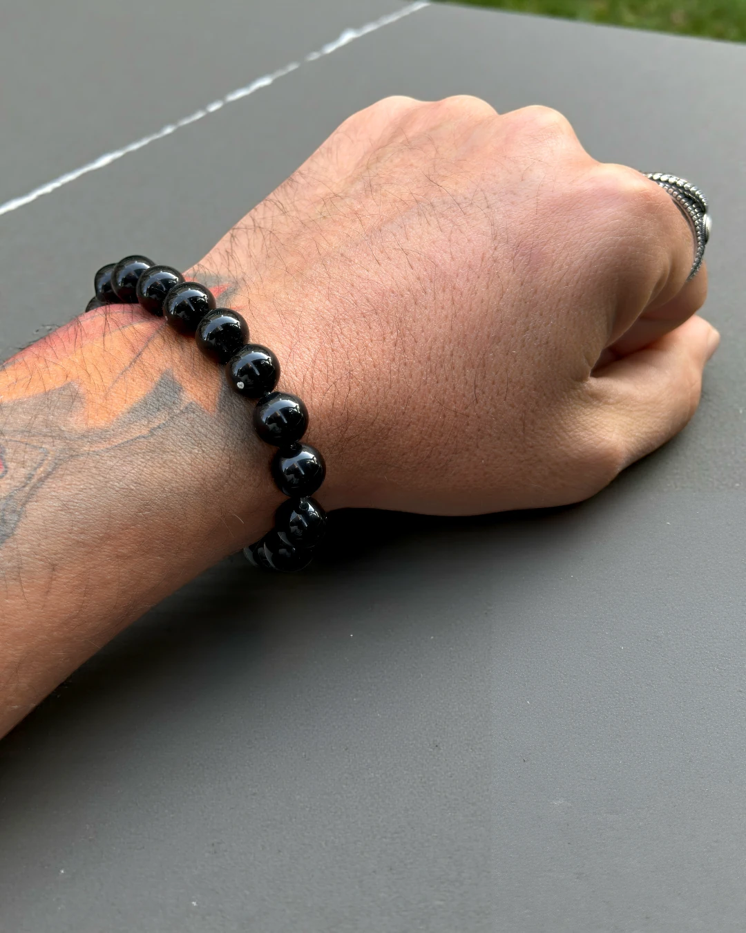Obsidian Sphere – Parlak Siyah Doğal Taş Erkek Bileklik