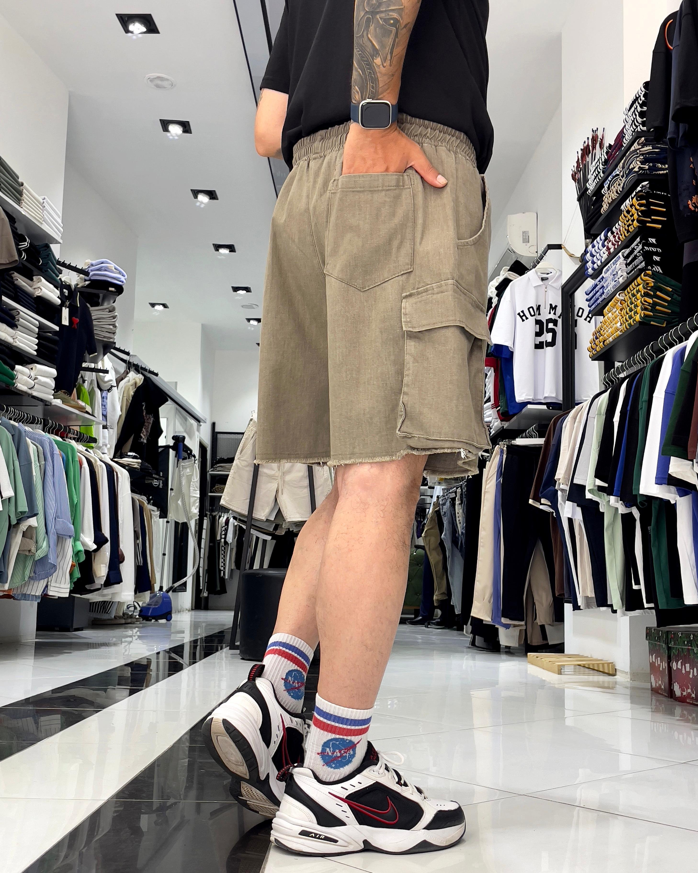 Baggy Fit Organik Denim Erkek Kargo Şort – Higo Man - antrasit