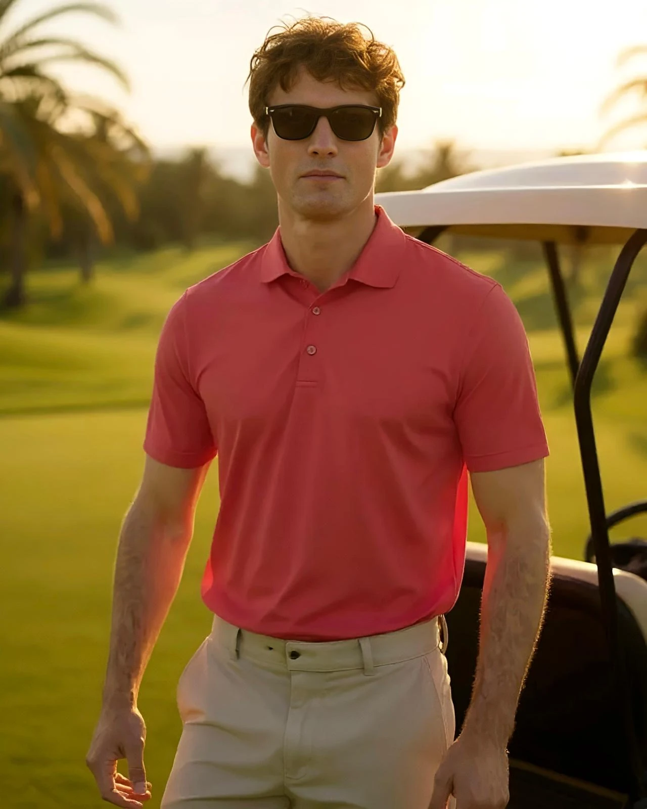 Modal Kumaş Erkek Polo Yaka Slim Fit T-Shirt - Fuşya