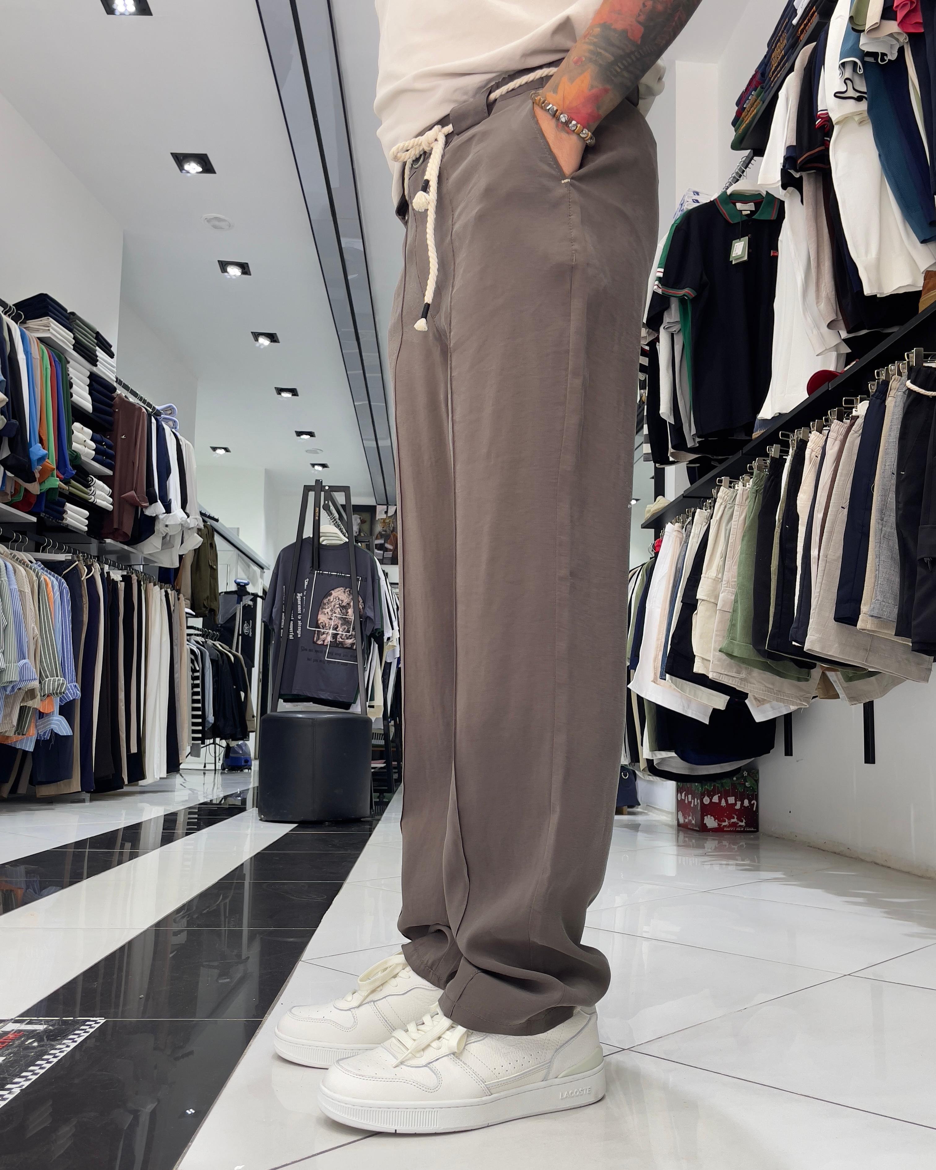 Modal Kumaş Kemer Detaylı Baggy Fit Erkek Pantolon - kahve