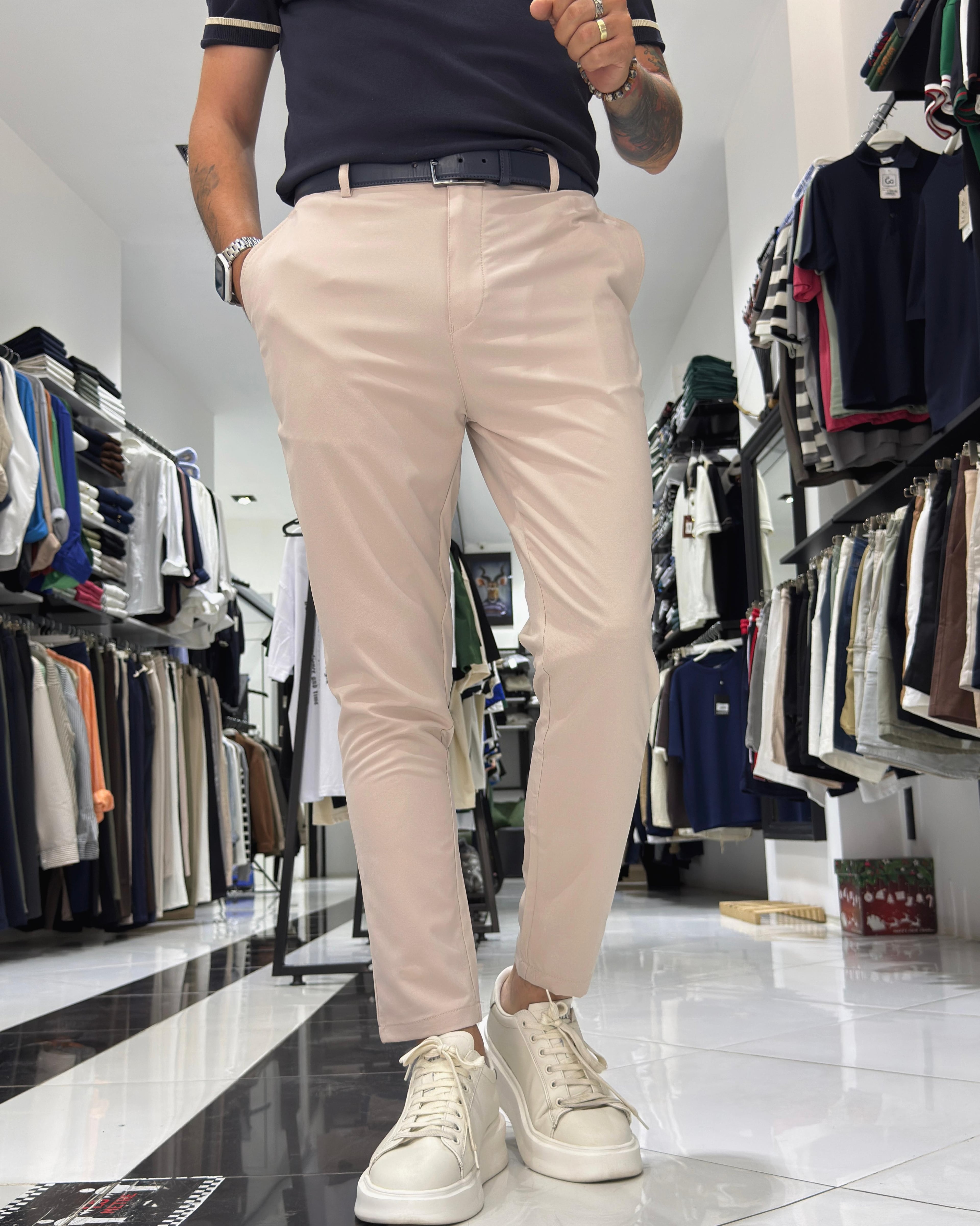Kırışmaz Kumaş Slim Fit Erkek Pantolon - bej