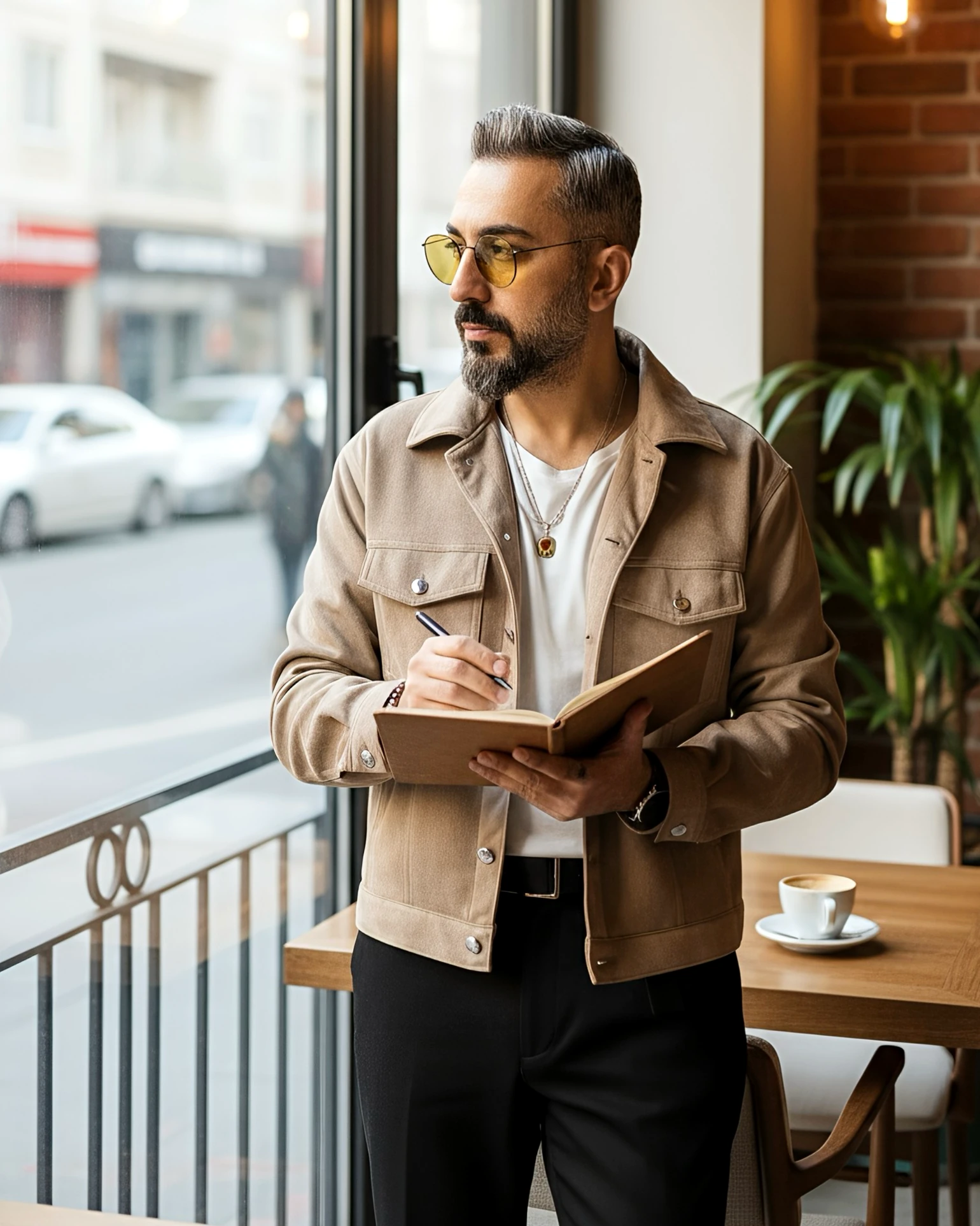 Boxy Fit Suede Men's Jacket - Beige