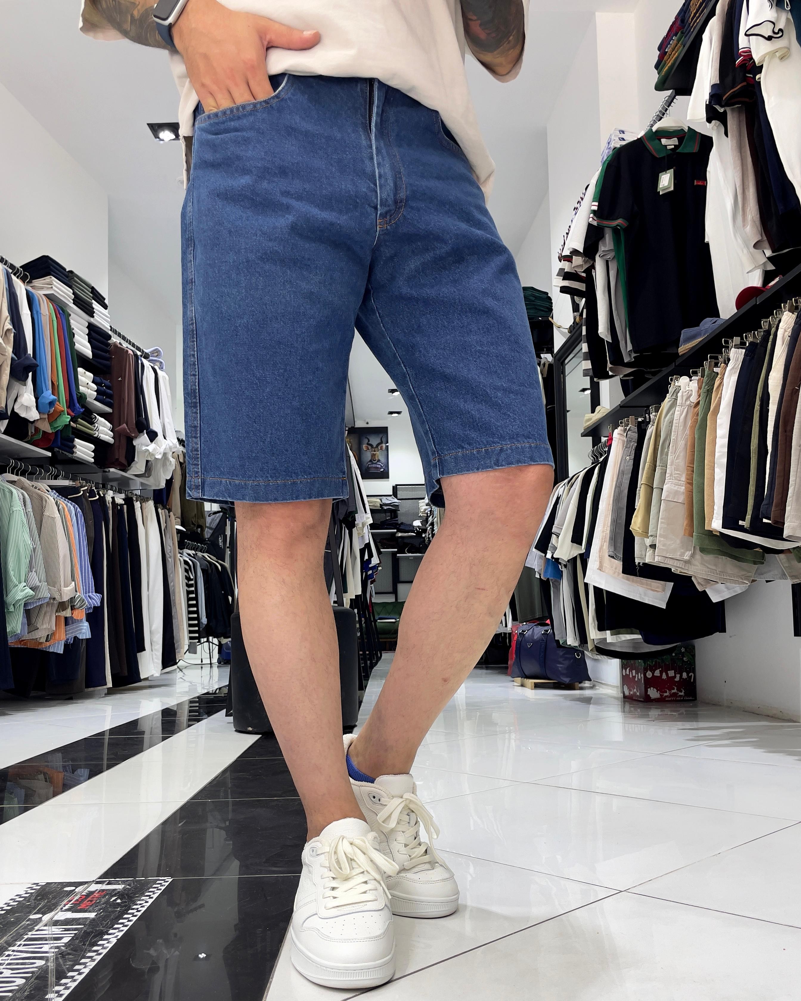 Basic Erkek Relaxed Fit Jean Şort - mavi