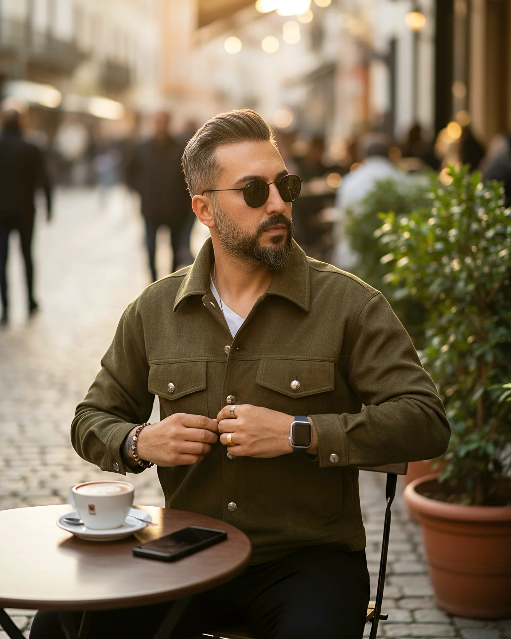 Boxy Fit Suede Men's Jacket - Khaki green