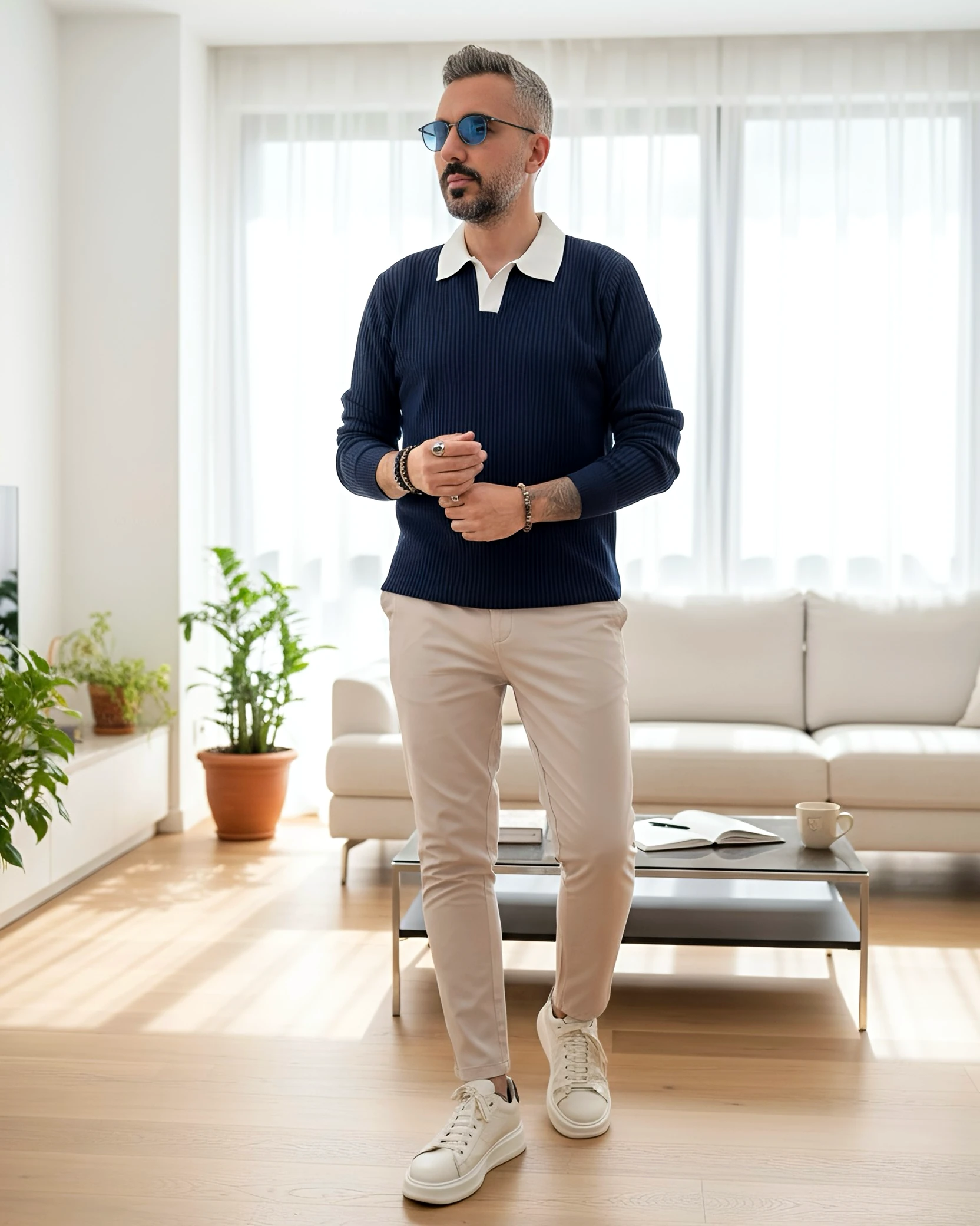 Old Money Triko Polo Yaka Erkek Kazak - lacivert