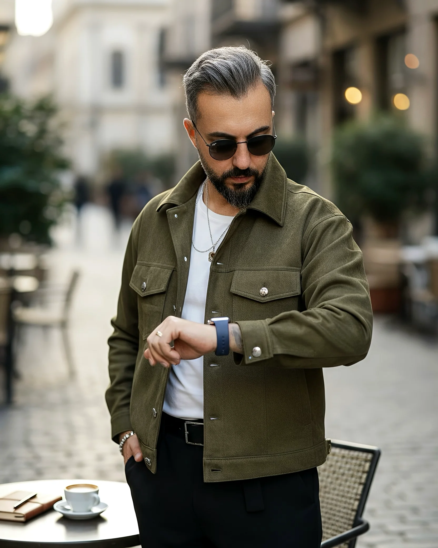 Boxy Fit Suede Men's Jacket - Khaki green