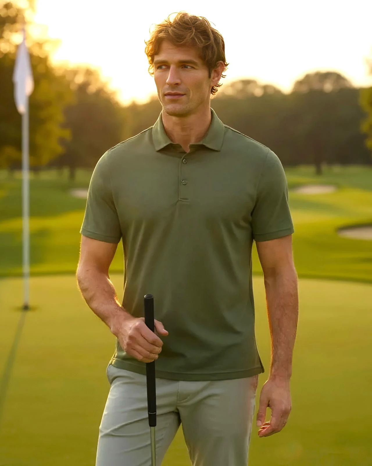 Modal Kumaş Erkek Polo Yaka Slim Fit T-Shirt - yeşil