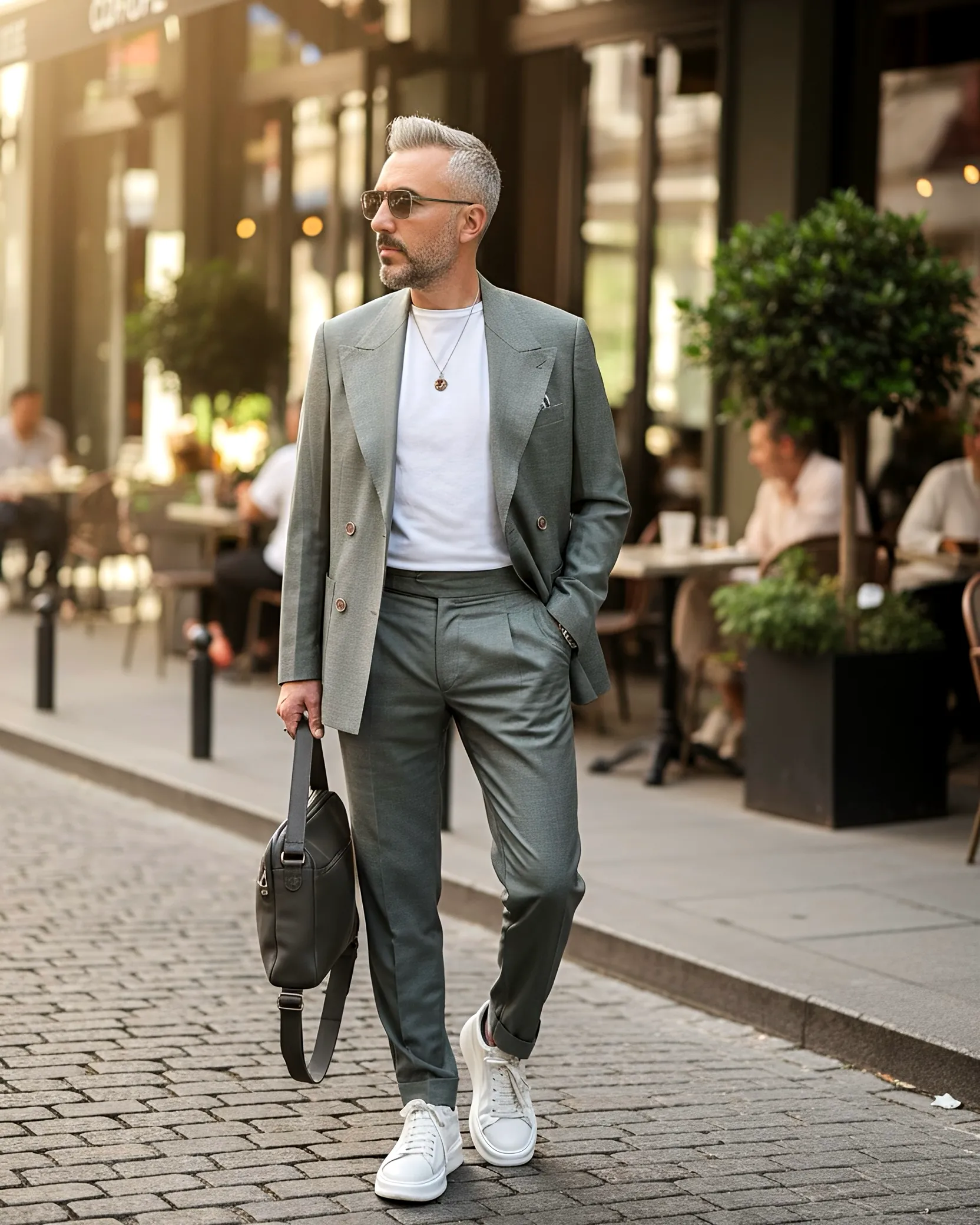 Nero Eleganza İtalyan Kesim Erkek Kruvaze Takım Elbise - yeşil