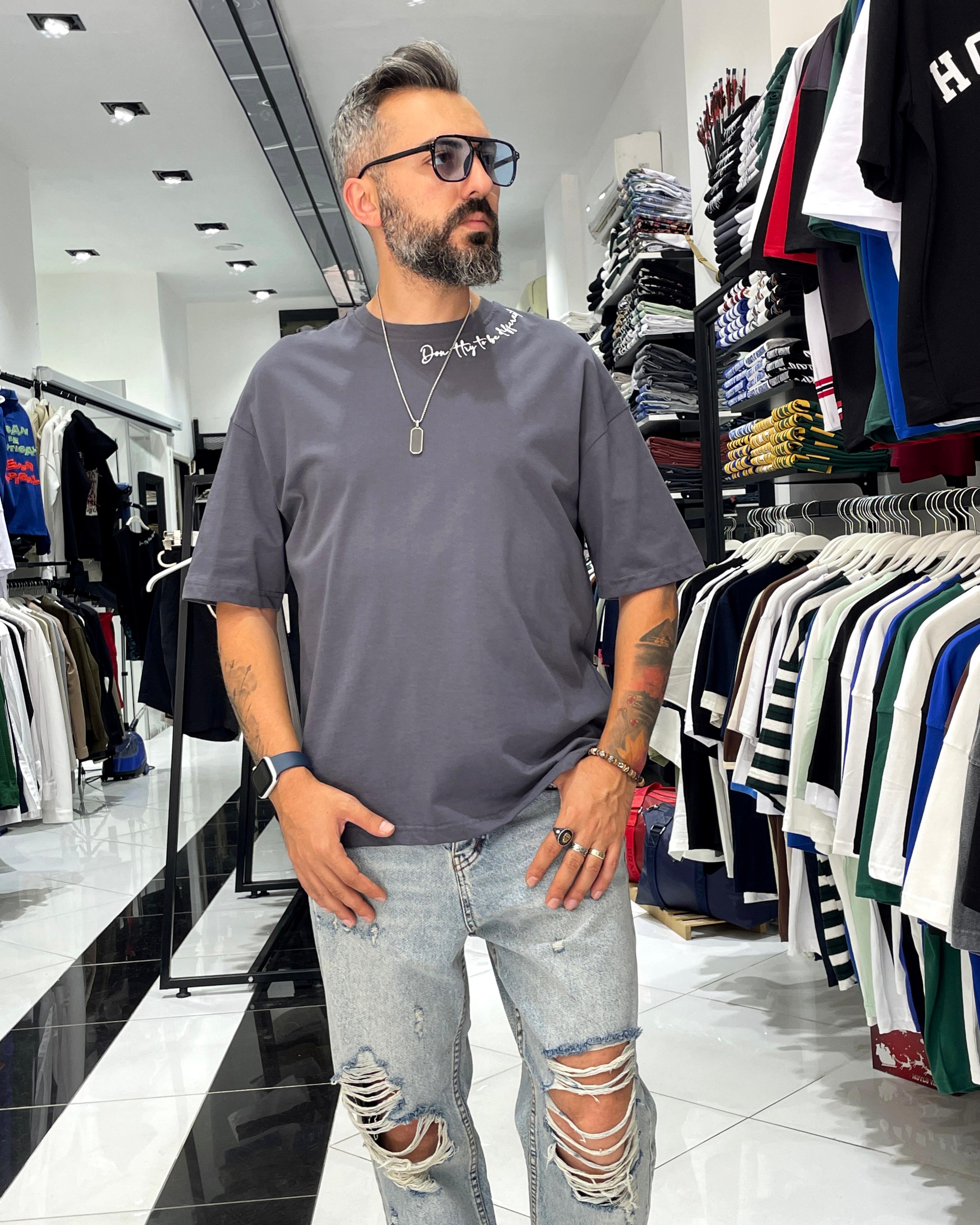 Boya Efektli Erkek Oversize T-Shirt