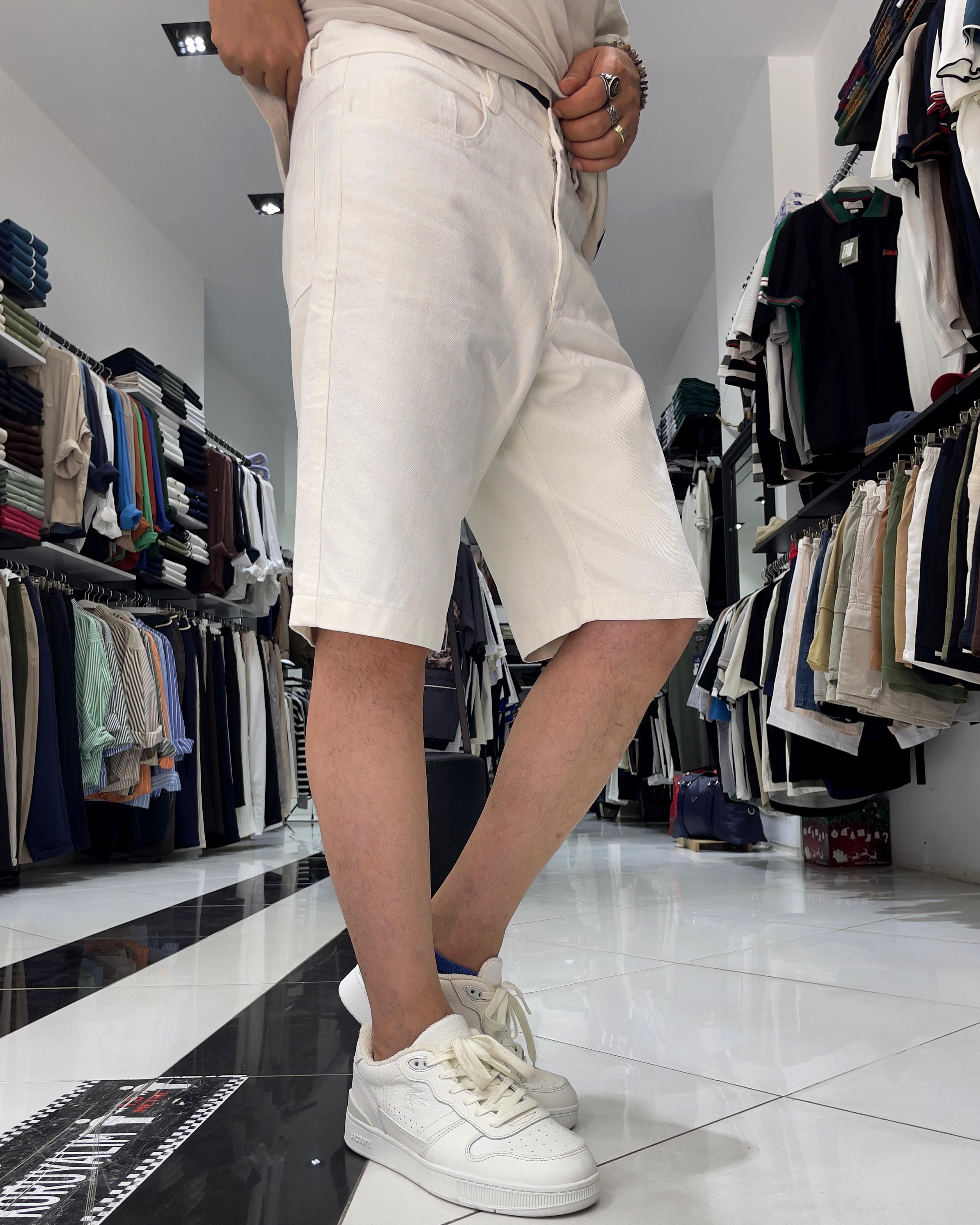 Basic Erkek Relaxed Fit Jean Şort - beyaz