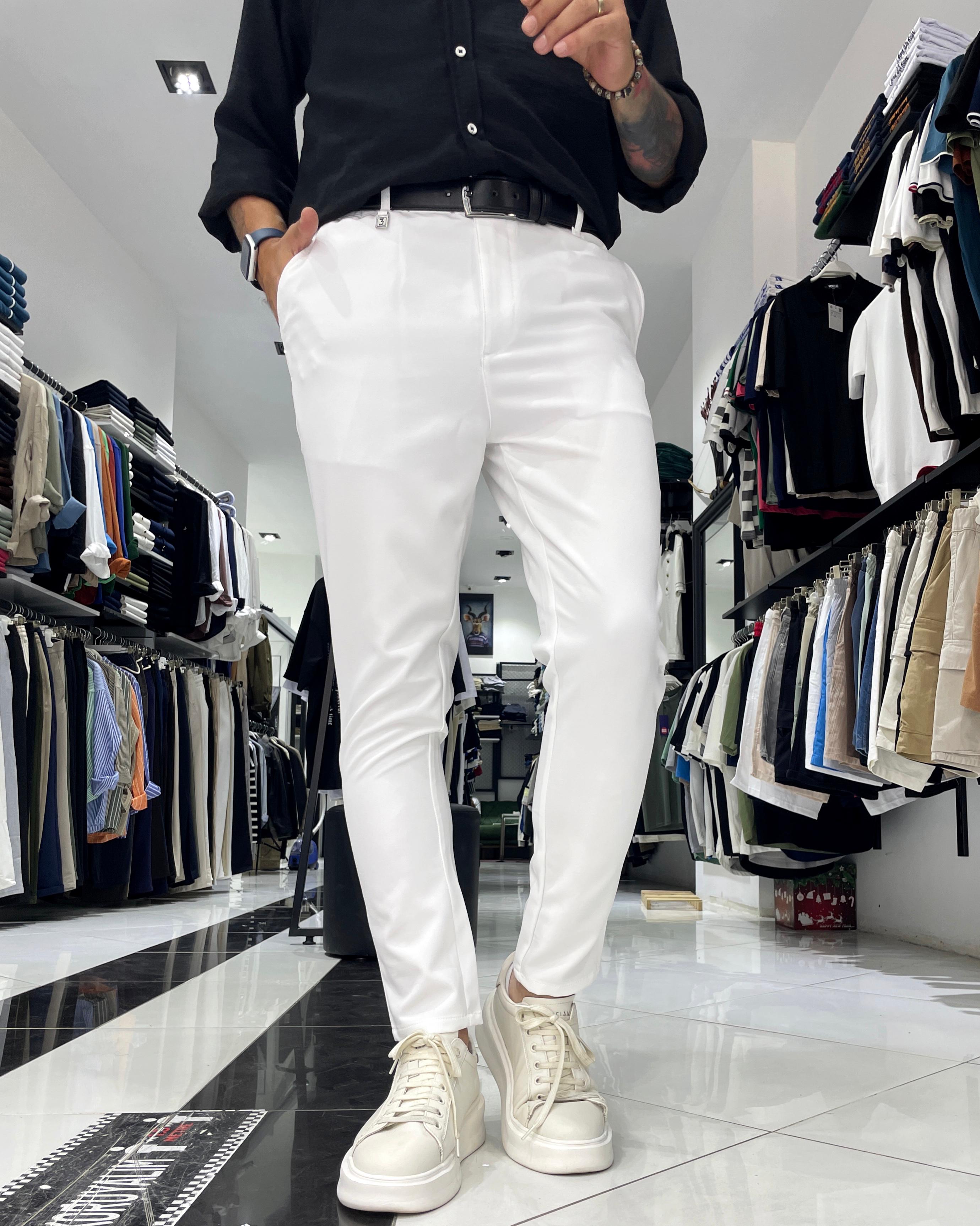 Kırışmaz Kumaş Slim Fit Erkek Pantolon - beyaz