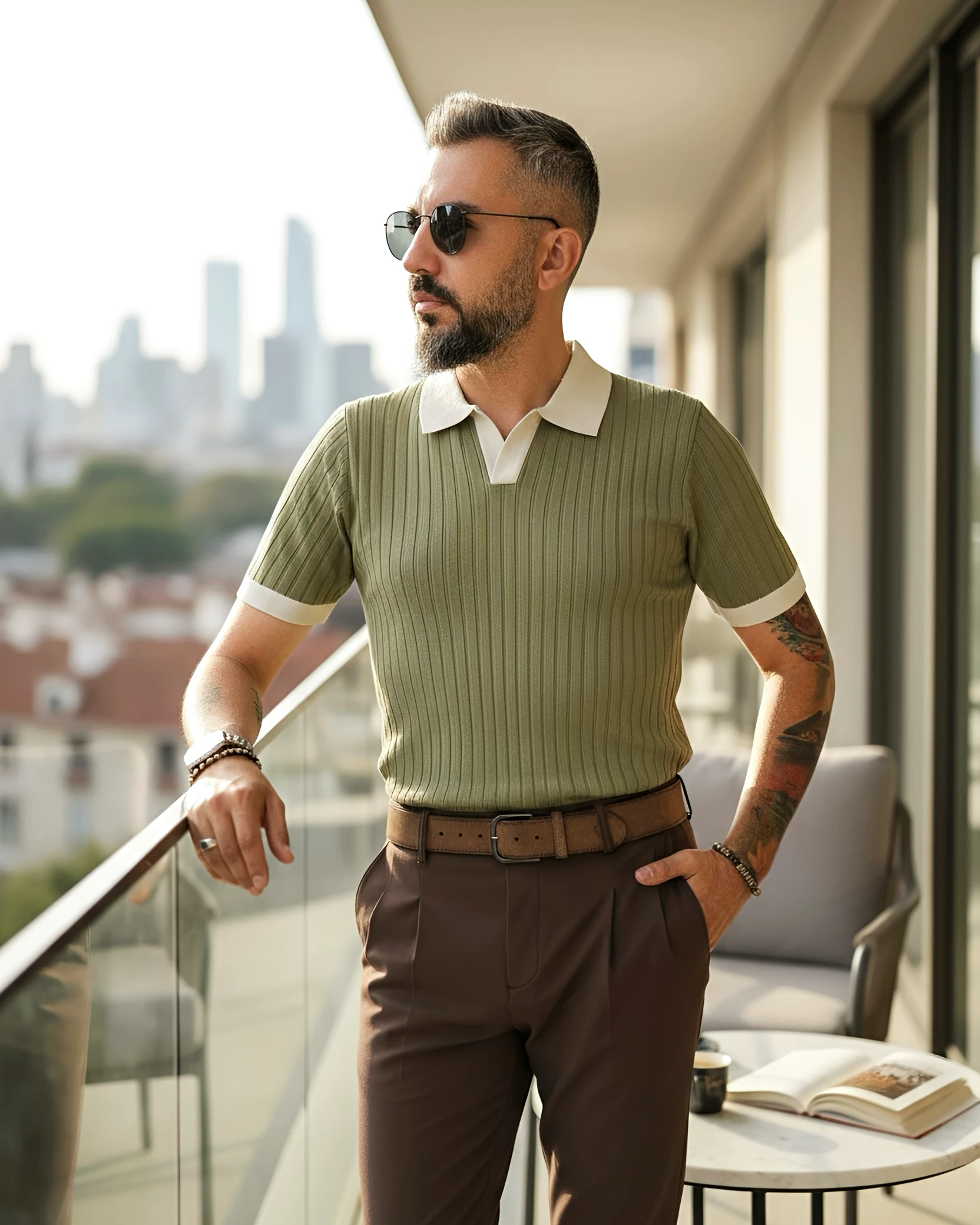 Yaka Detaylı Erkek Triko Polo Yaka T-Shirt - yeşil