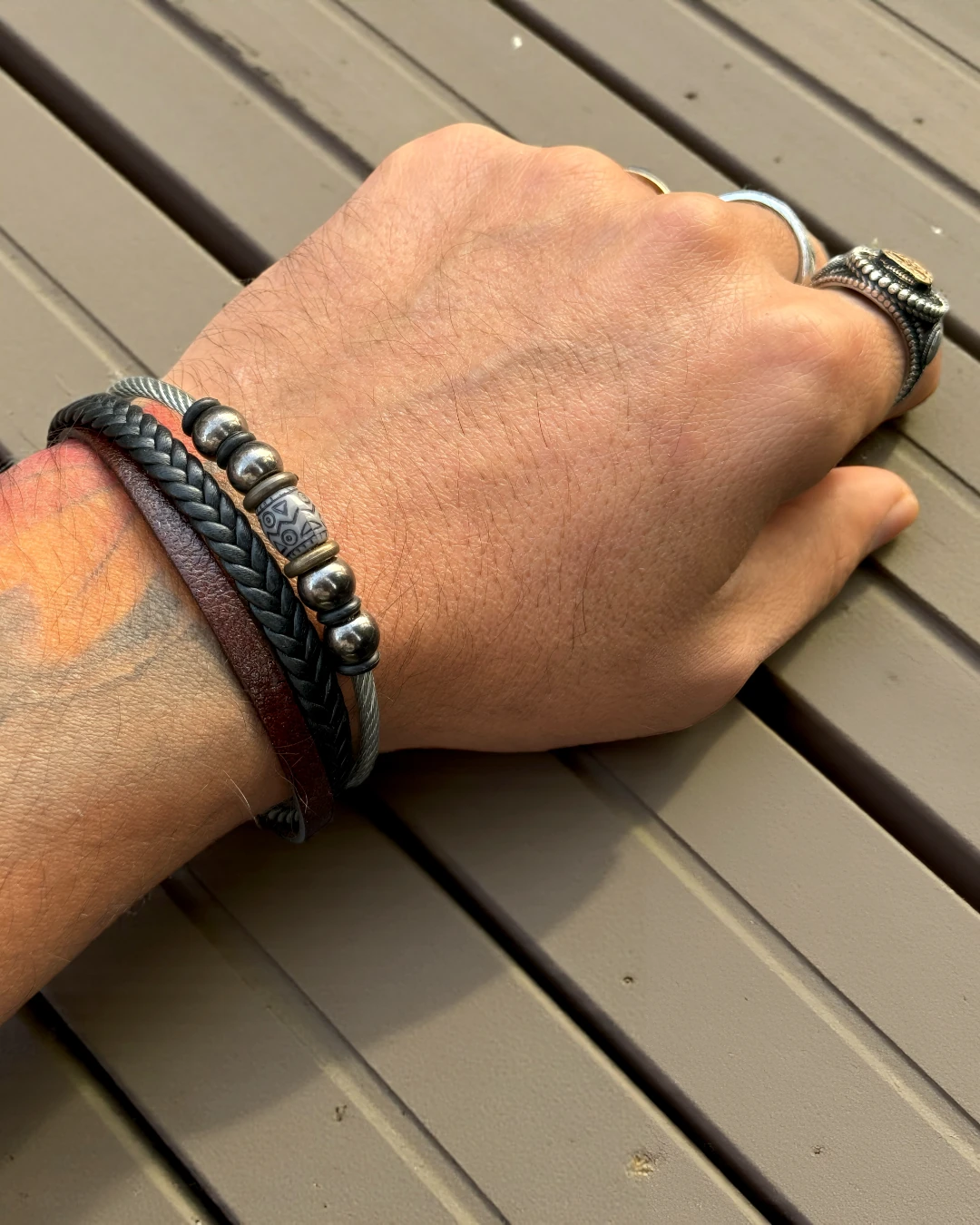 Tribal Nomad | Erkek Deri & Metal Detaylı Bileklik