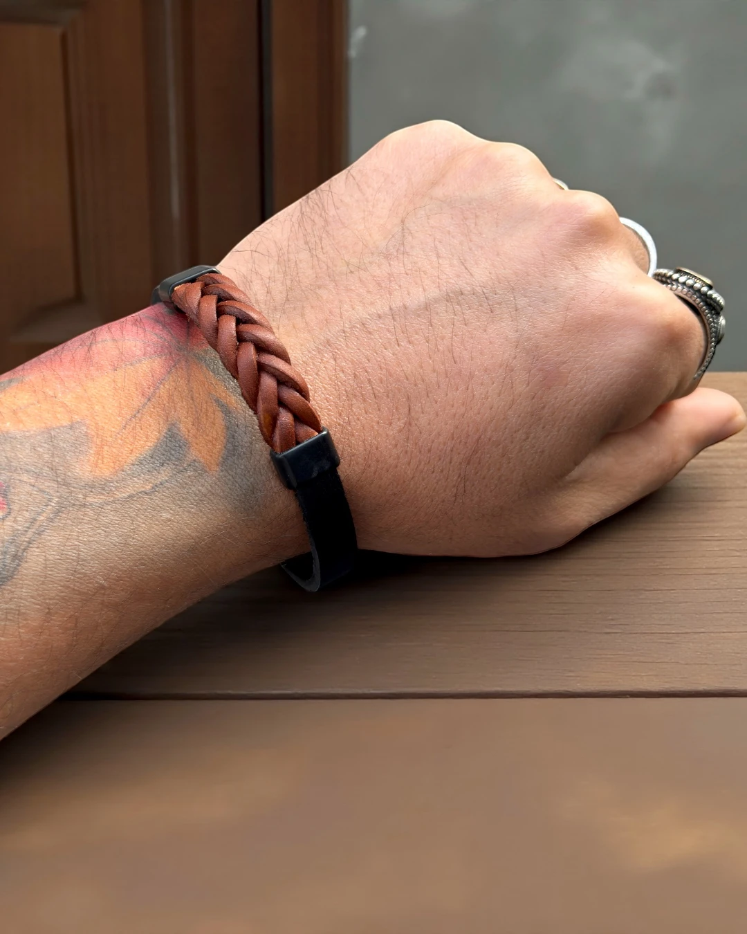 Rustline Weave Örgü Deri Erkek Bileklik