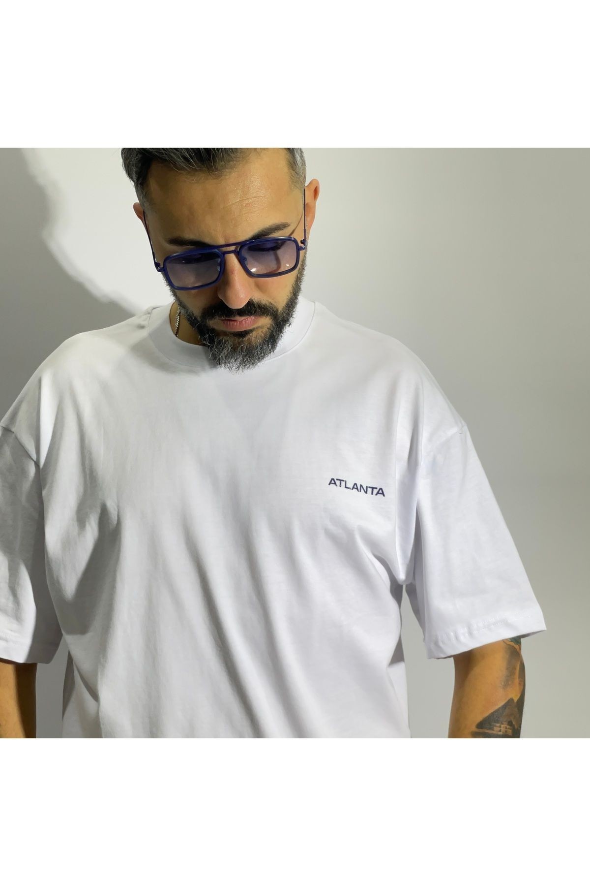 Atlanta Baskılı Erkek Beyaz Oversize T-Shirt