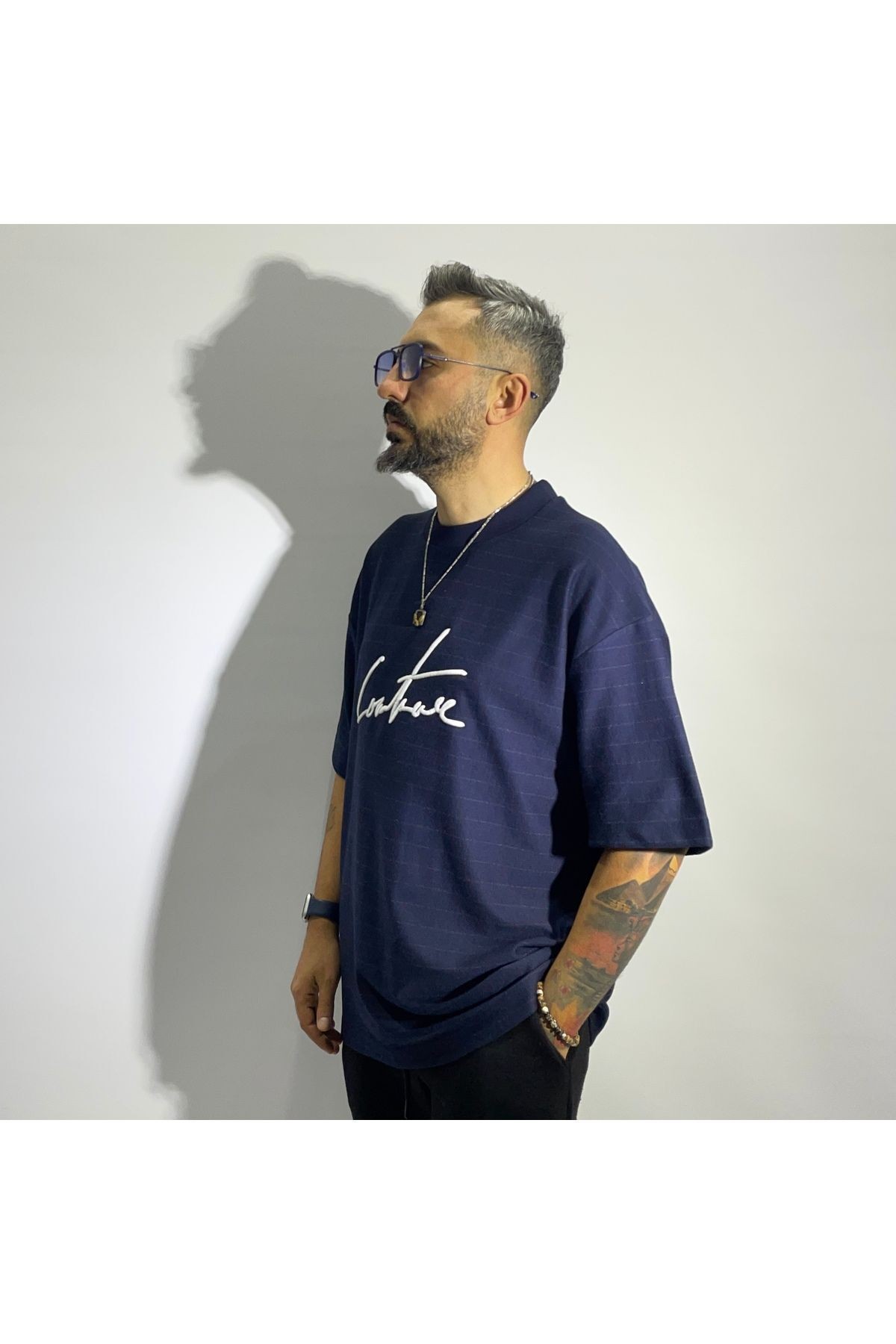 Kalın Dokulu Couture Baskılı Oversize Tişört