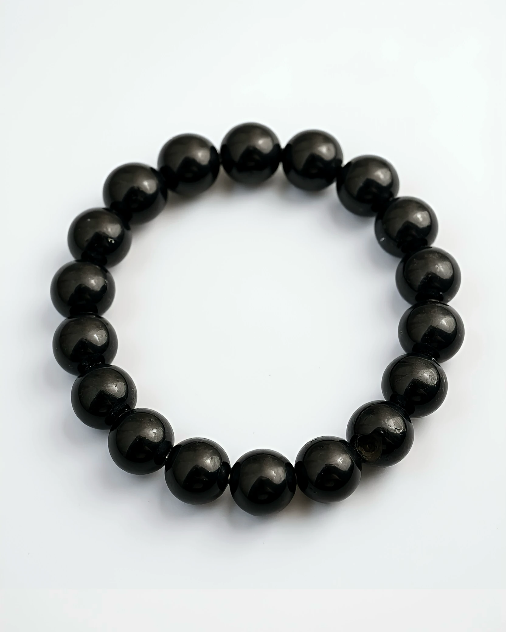 Obsidian Sphere – Parlak Siyah Doğal Taş Erkek Bileklik