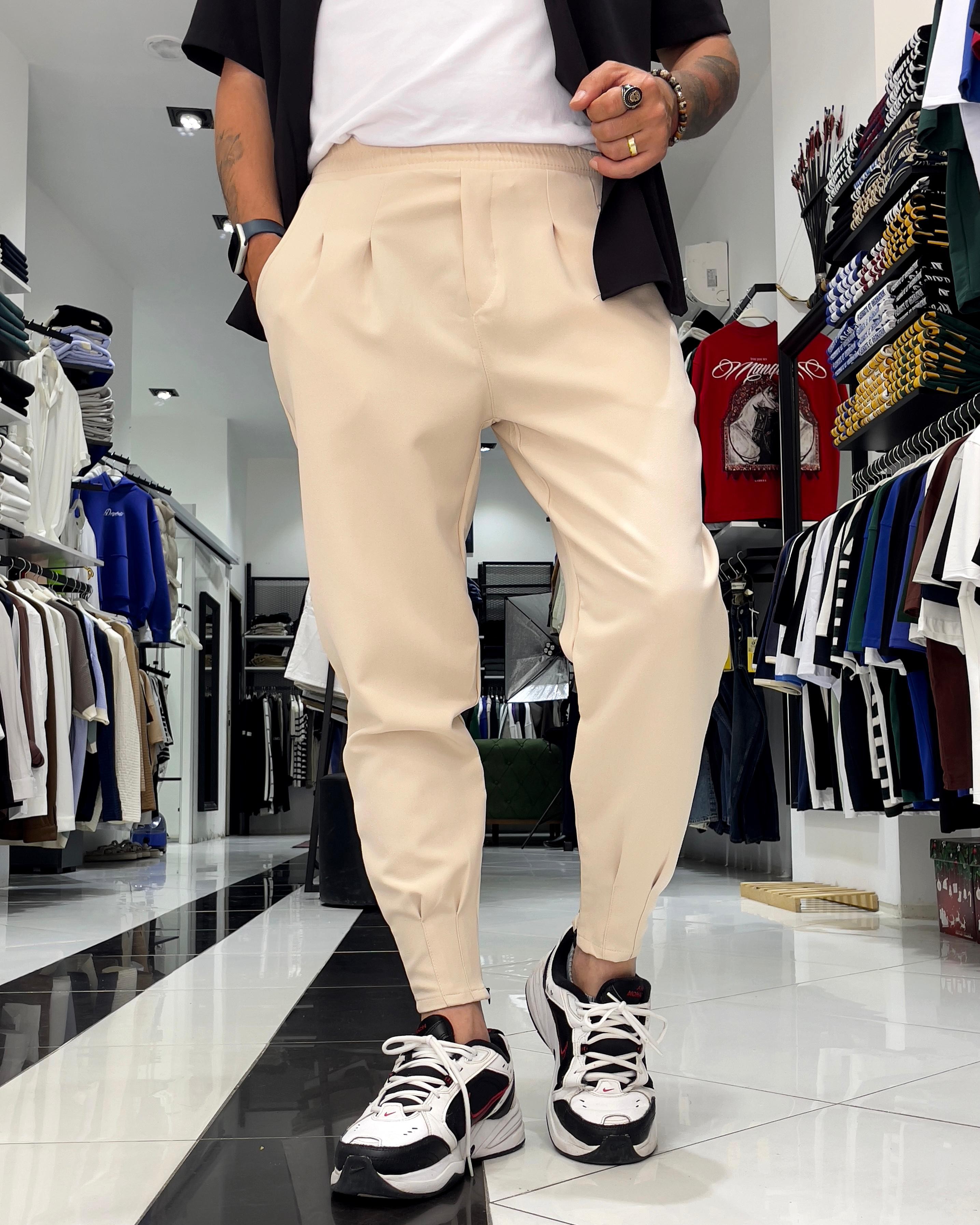 Zippered Jogger Pants Gray - Cream