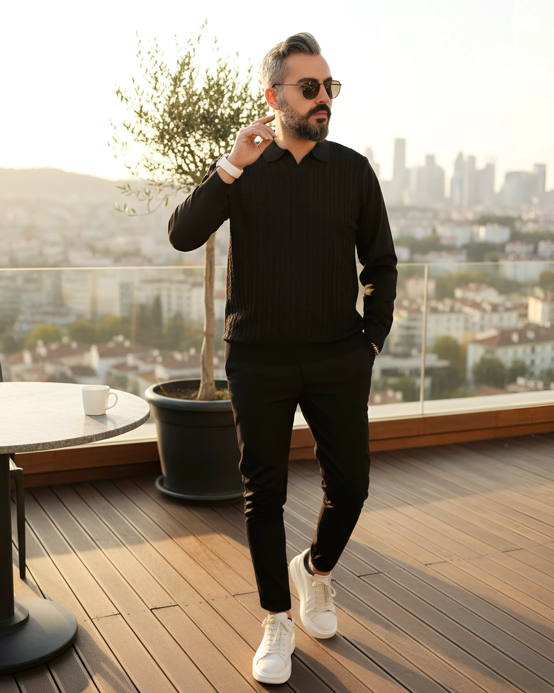 Elegance Erkek Old Money Uzun Kollu Triko Polo Yaka Kazak 