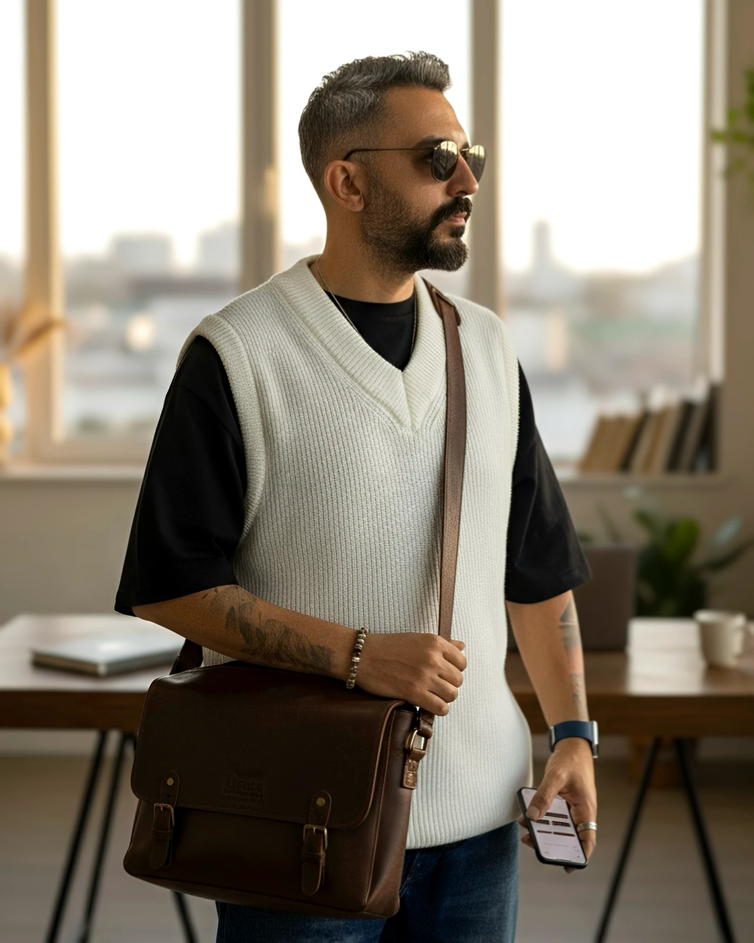 Kolsuz V Yaka Erkek Süveter - beyaz