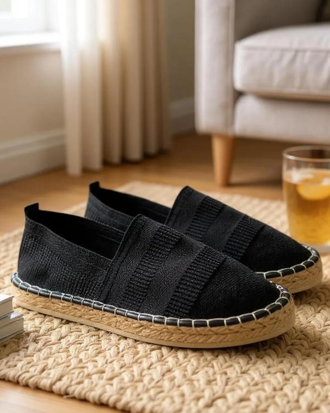 Basic Straw Detailed Espadrilles - Black