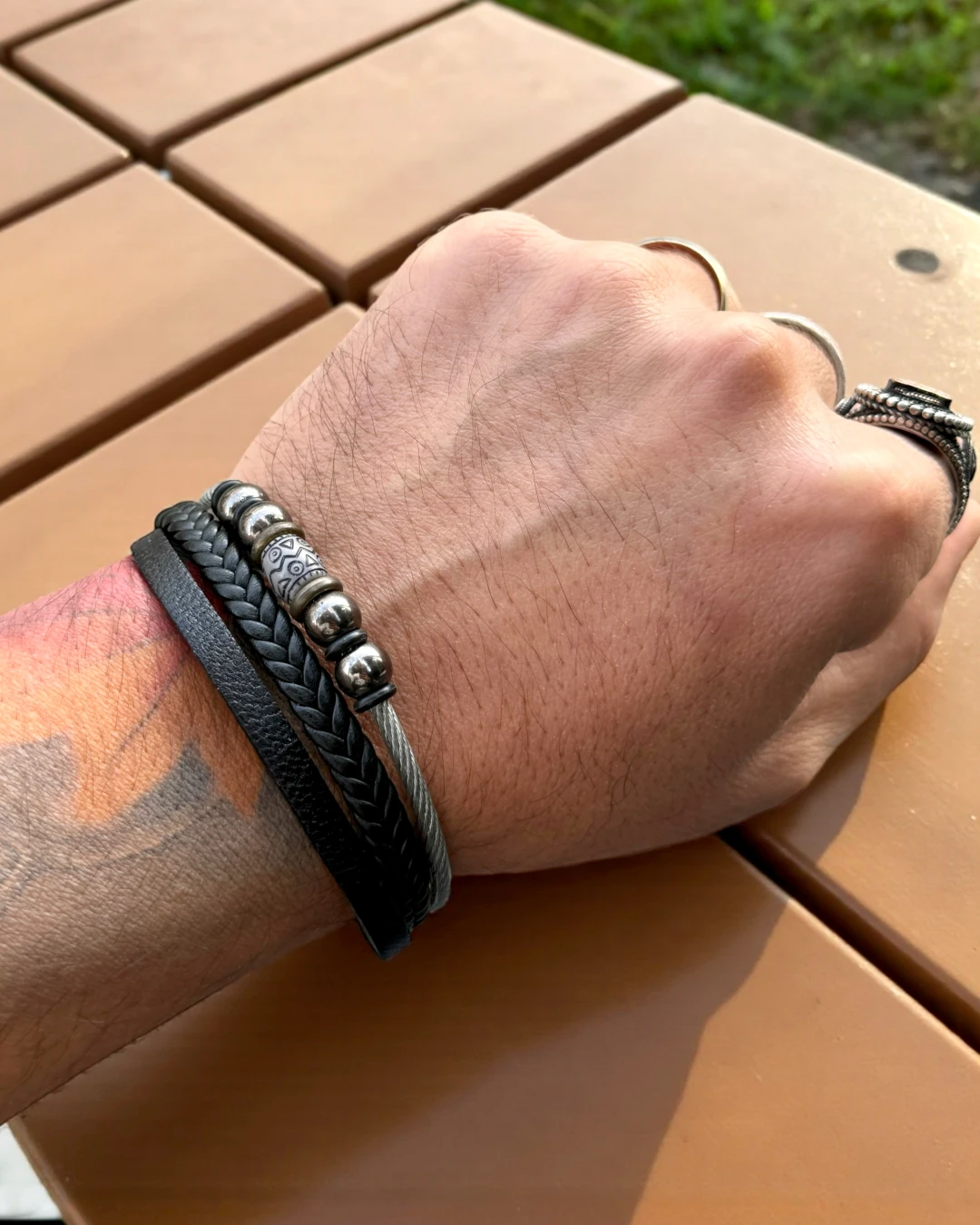 Midnight Forge Çelik Deri Erkek Bileklik