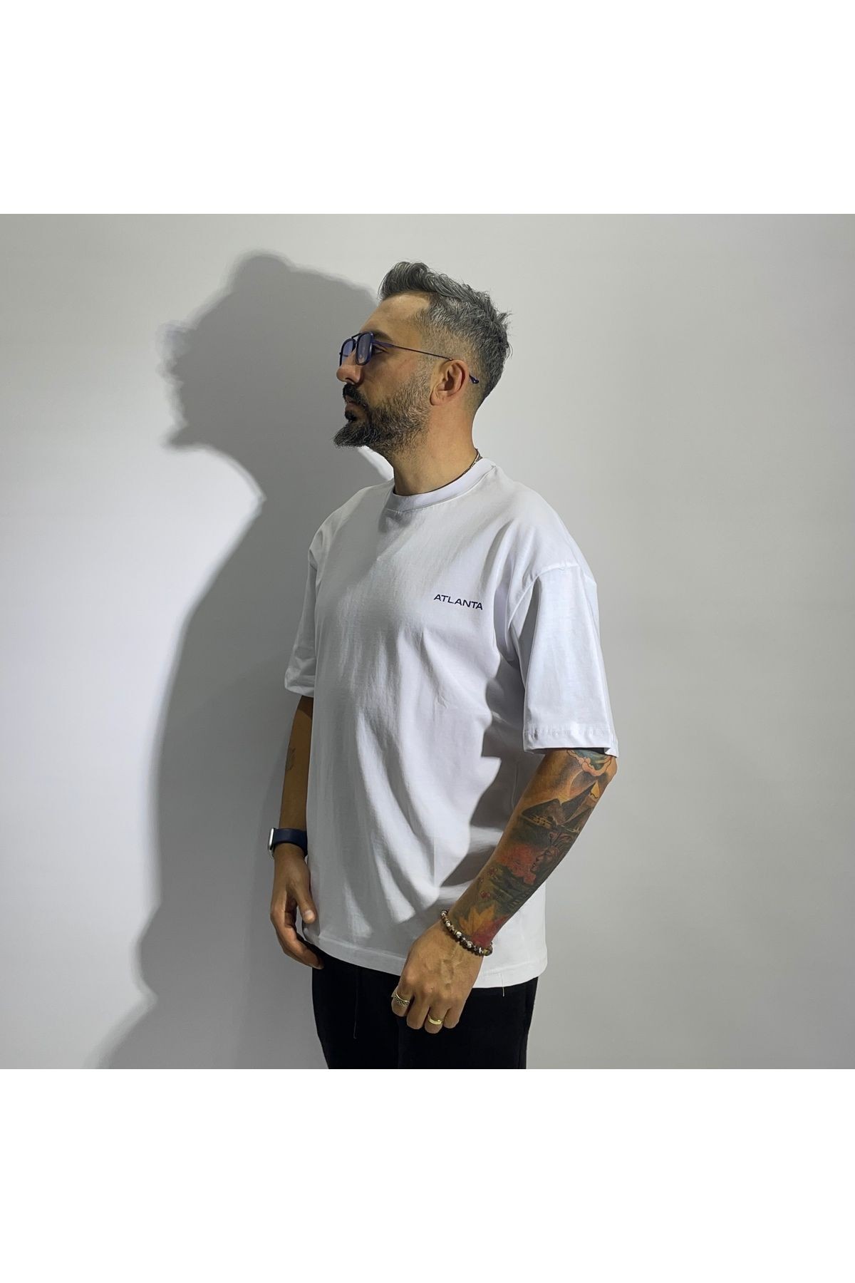 Atlanta Baskılı Erkek Beyaz Oversize T-Shirt